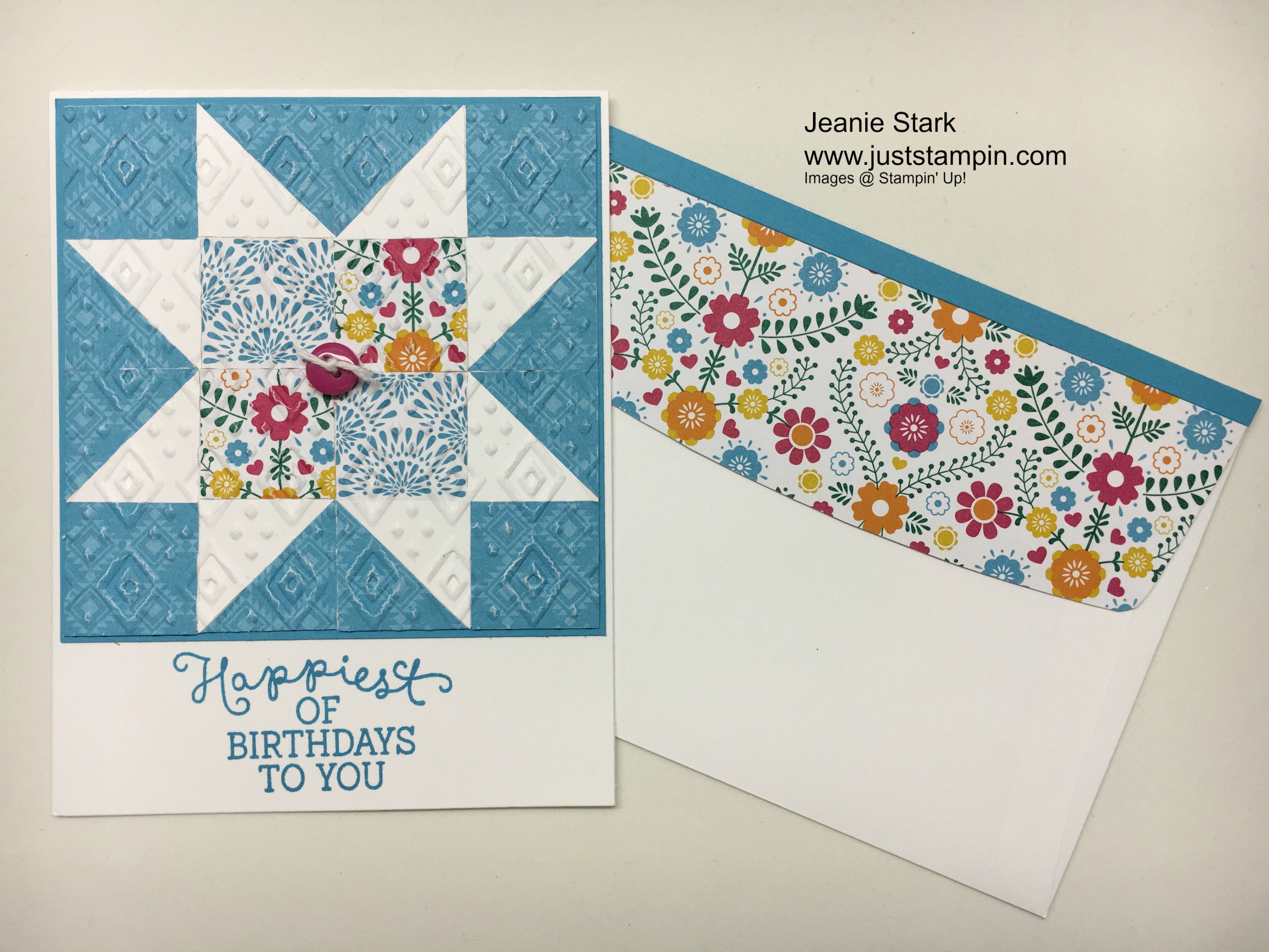Stampin Up Birthday Blooms Quilt card idea - Jeanie Stark StampinU