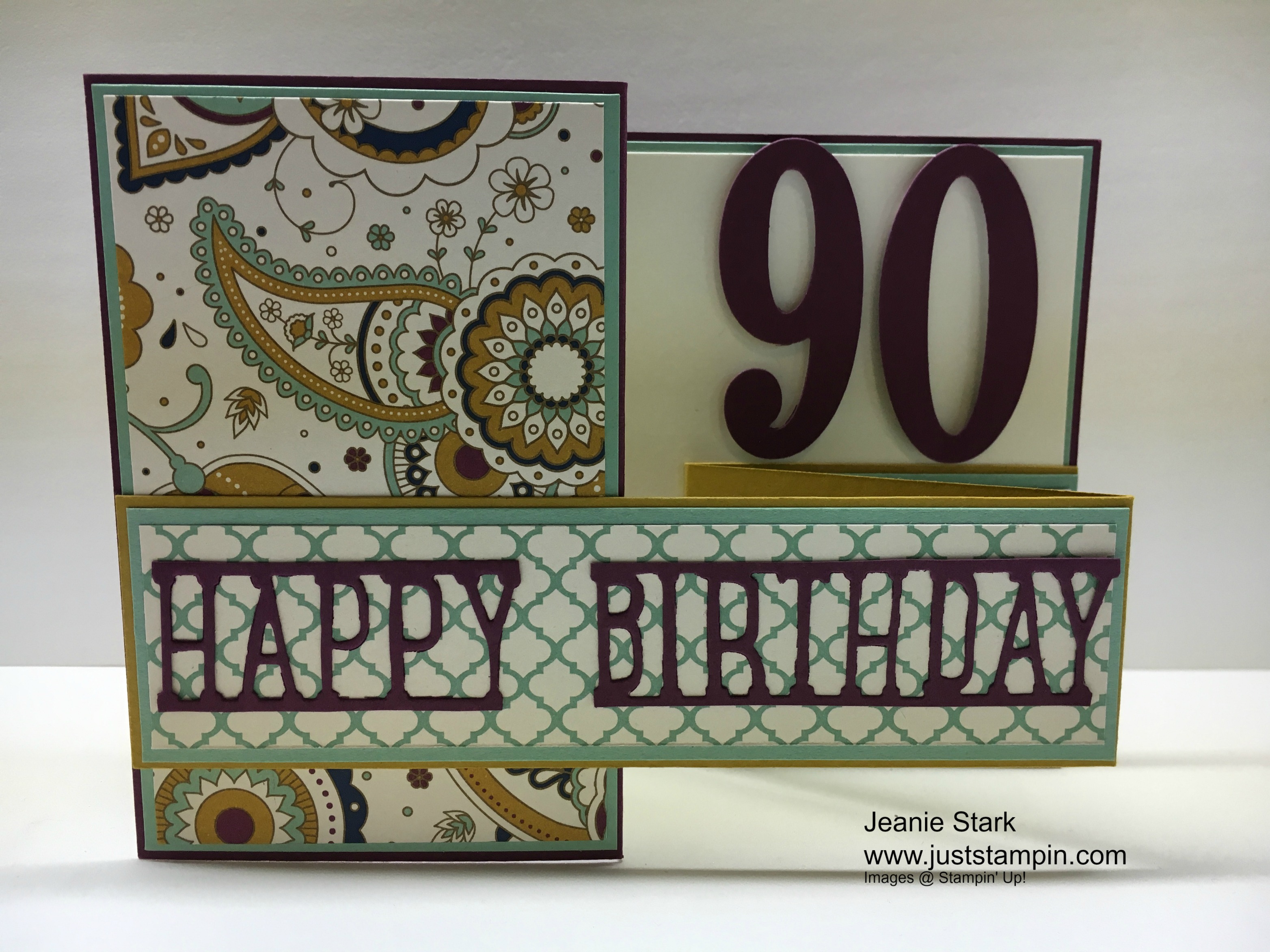 Stampin Up Party Pop Up Thinlits and Large Number Dies Birthday card idea - Jeanie Stark StampinUp