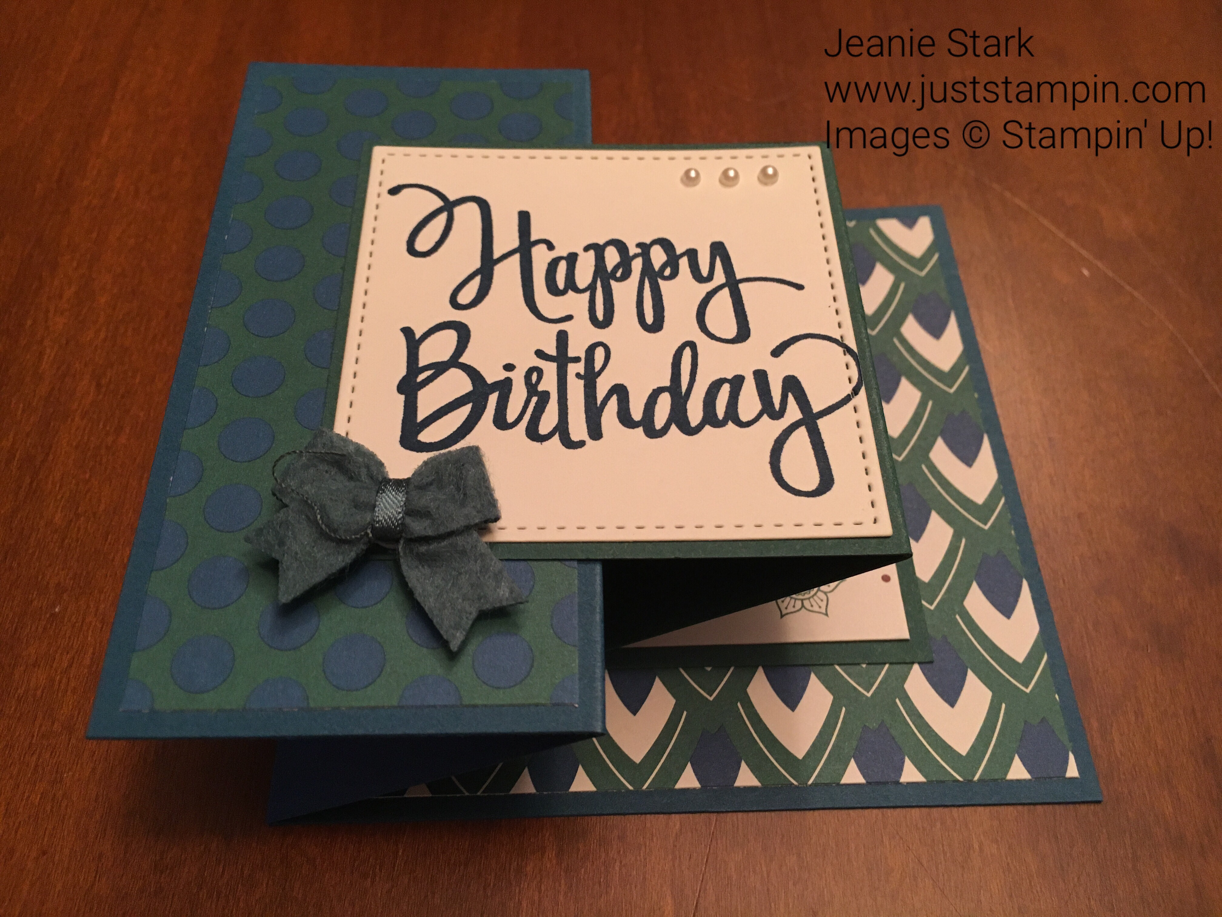 Fun fold birthday card using Eastern Palace Designer Series Paper and Stylized Birthday Stamp Set from Stampin Up. For inspiration, directions, and products visit my blog www.juststampin.com.