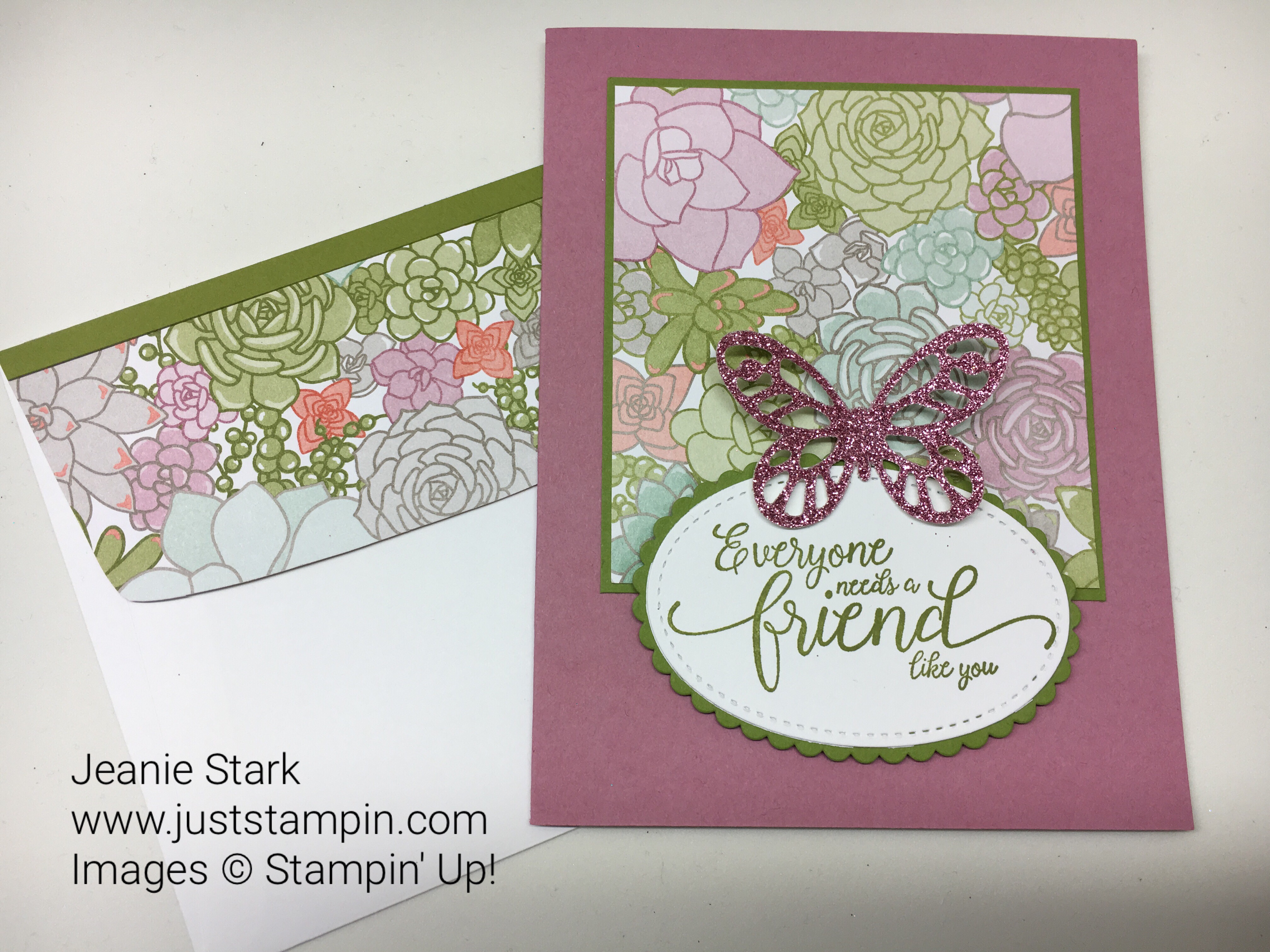 Stampin Up Clean & Simple Suite Sentiments Bold Butterfly thank you friend card idea -Jeanie Stark StampinUp