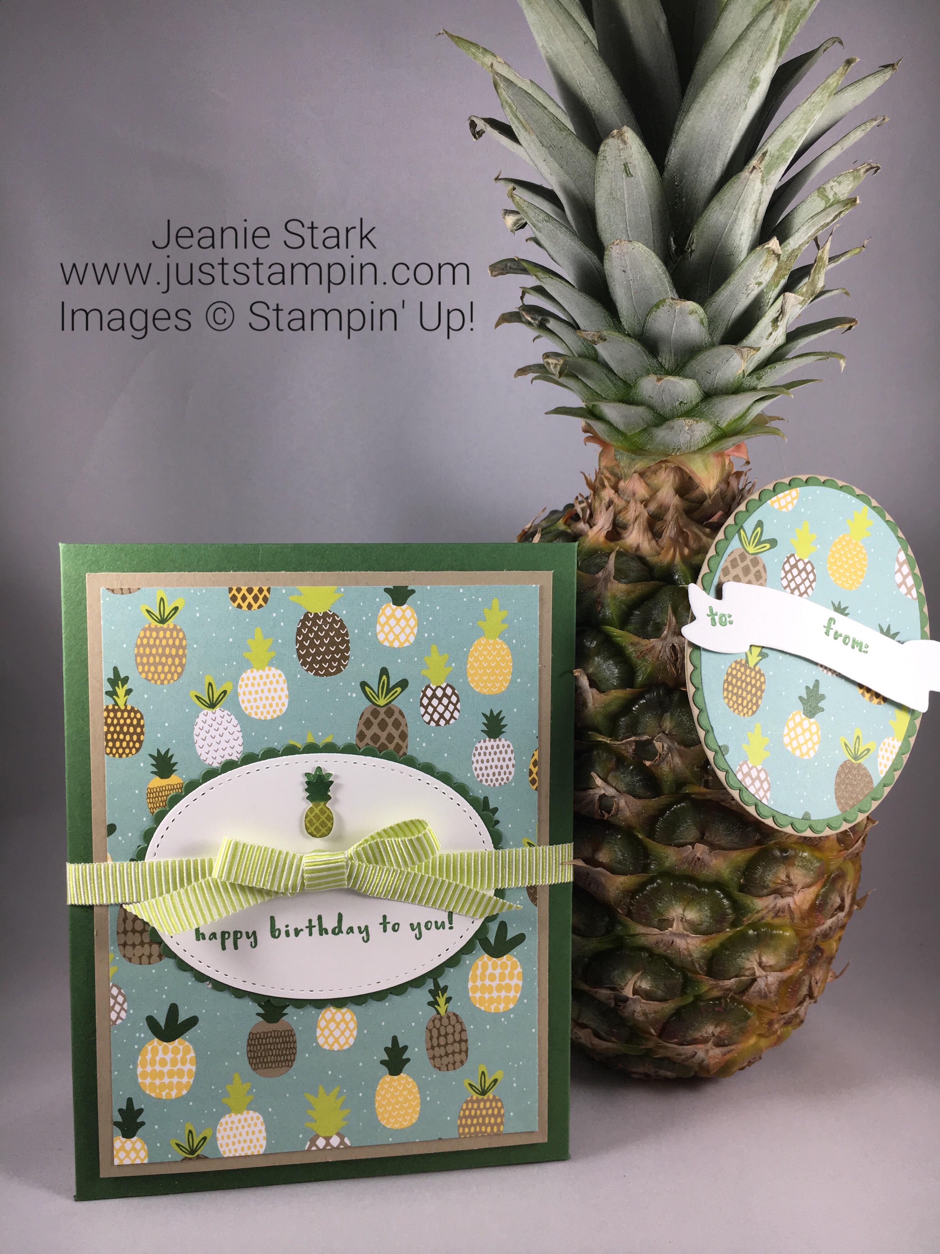 Stampin Up Envelope Punch Board and Fruit Basket Bundle birthday card and tag idea to hold a treat - Jeanie Stark StampinUp