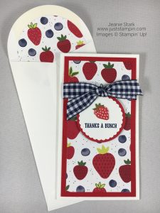 Stampin Up Thank you card ideas using Narrow Note Card and Tutti-frutti Designer Series Paper - Jeanie Stark StampinUp