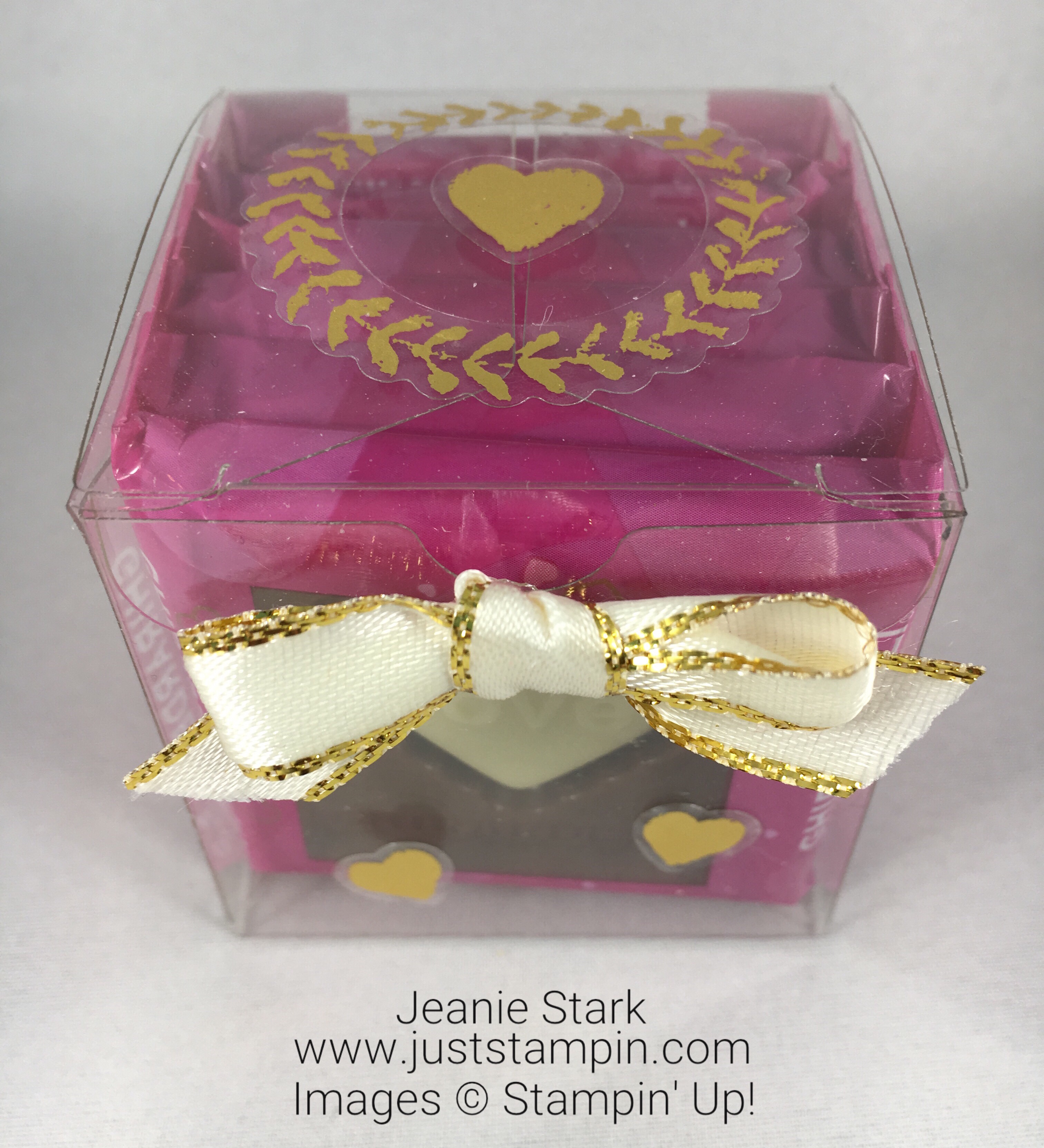 Stampin Up Clear Tiny Treat Box with Painted Love Gold Vinyl Stickers and Ghirardelli Chocolate - Jeanie Stark StampinUp