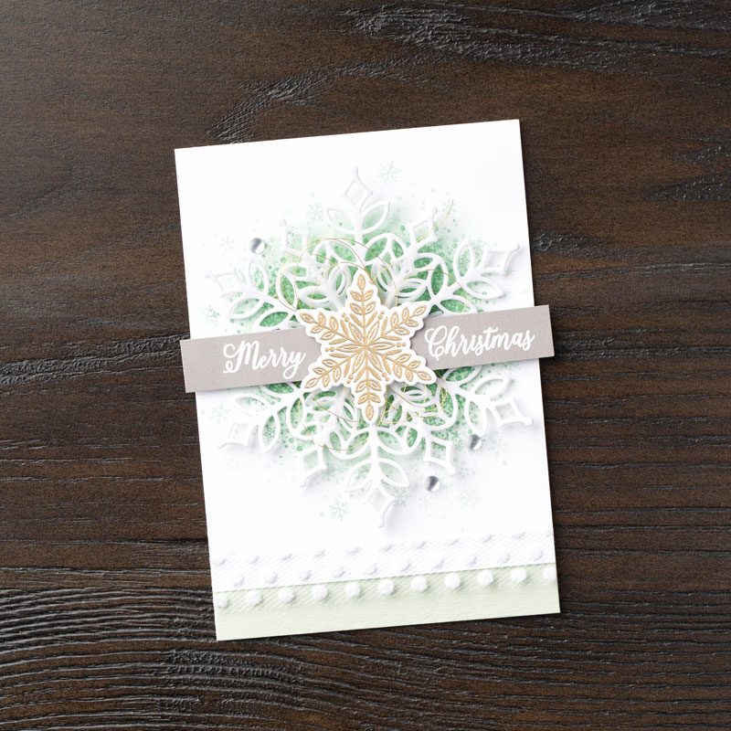 Stampin Up Snow is Glistening and Snowfall Thinlits Christmas card idea - Jeanie Stark StampinUp