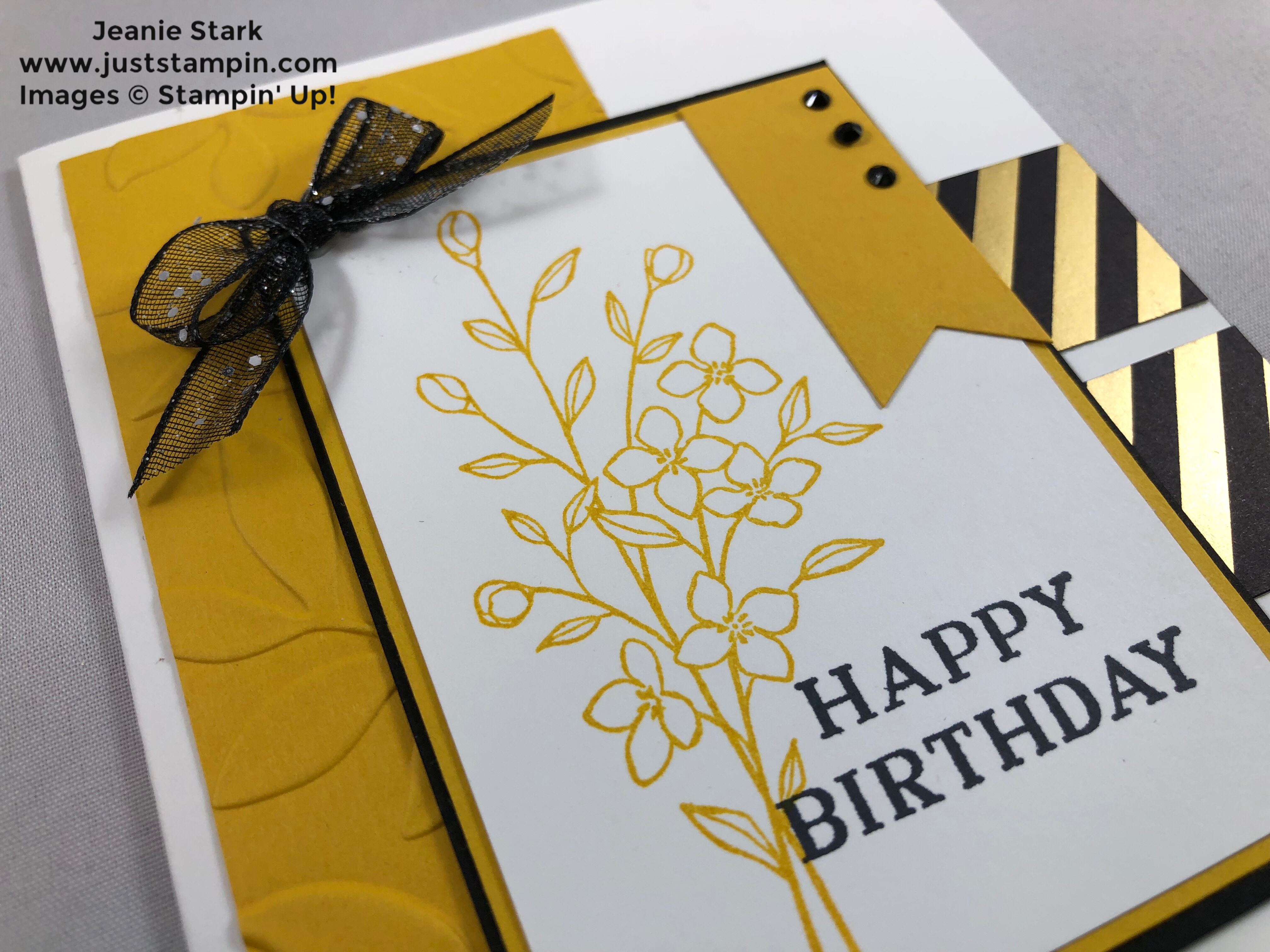 Stampin Up Touches of Texture and Perennial Birthday Layered Leaves embossed Birthday card idea - Jeanie Stark StampinUp