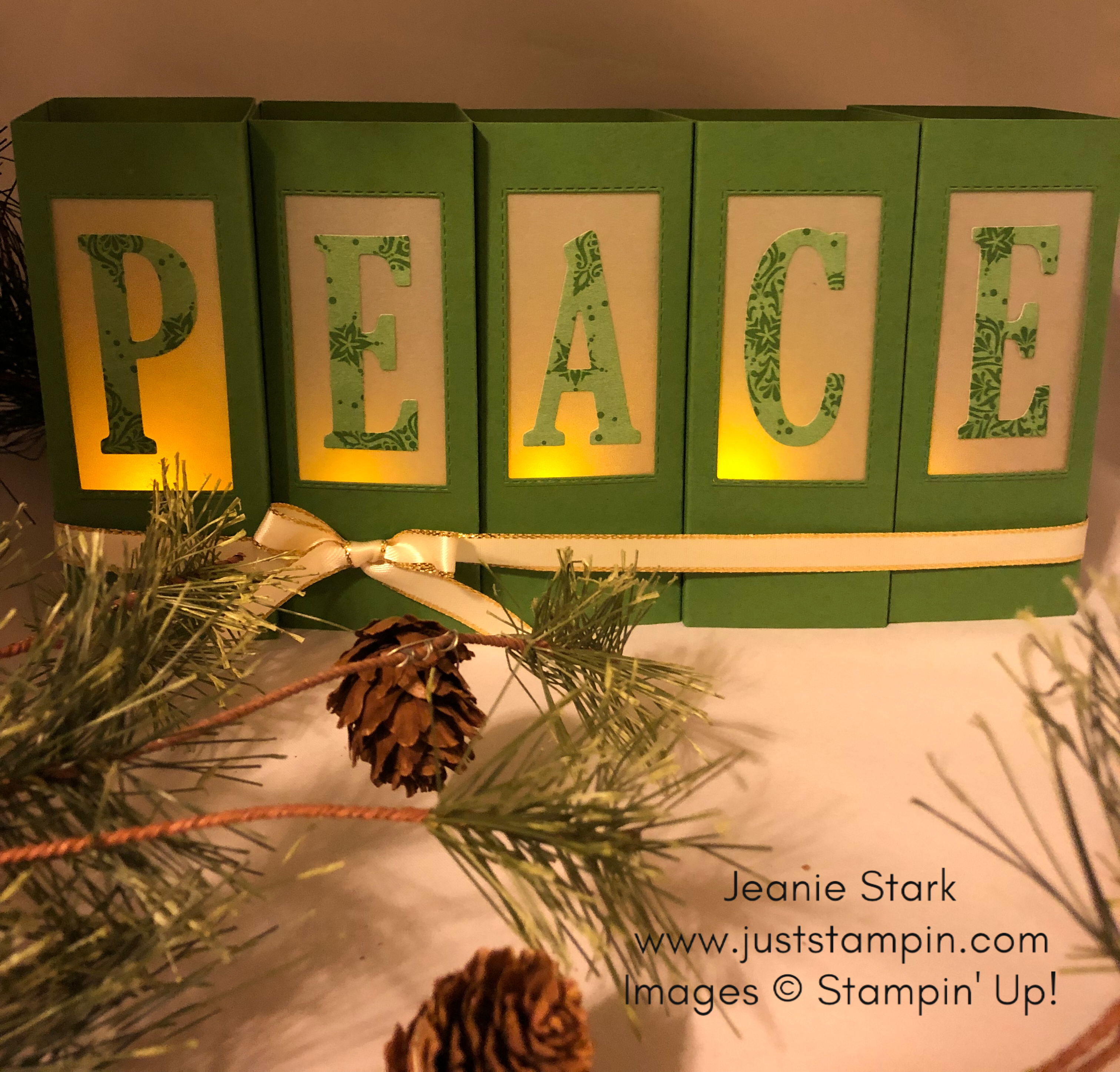 Stampin Up Large Letter Framelits Peace Luminaries for Christmas Home decor idea - Jeanie Stark StampinUp