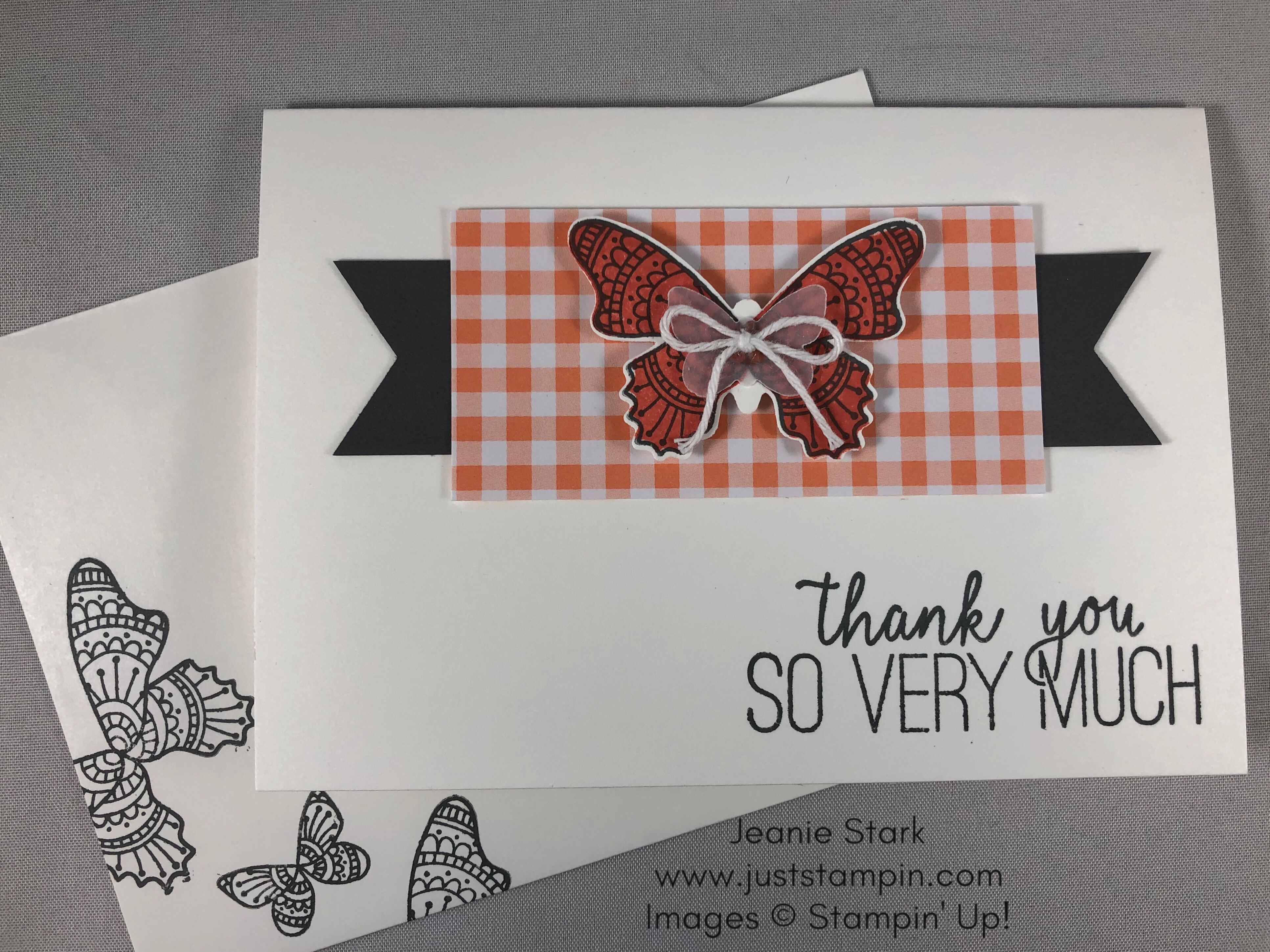 Stampin Up Butterfly Gala thank you note card idea - Jeanie Stark StampinUp