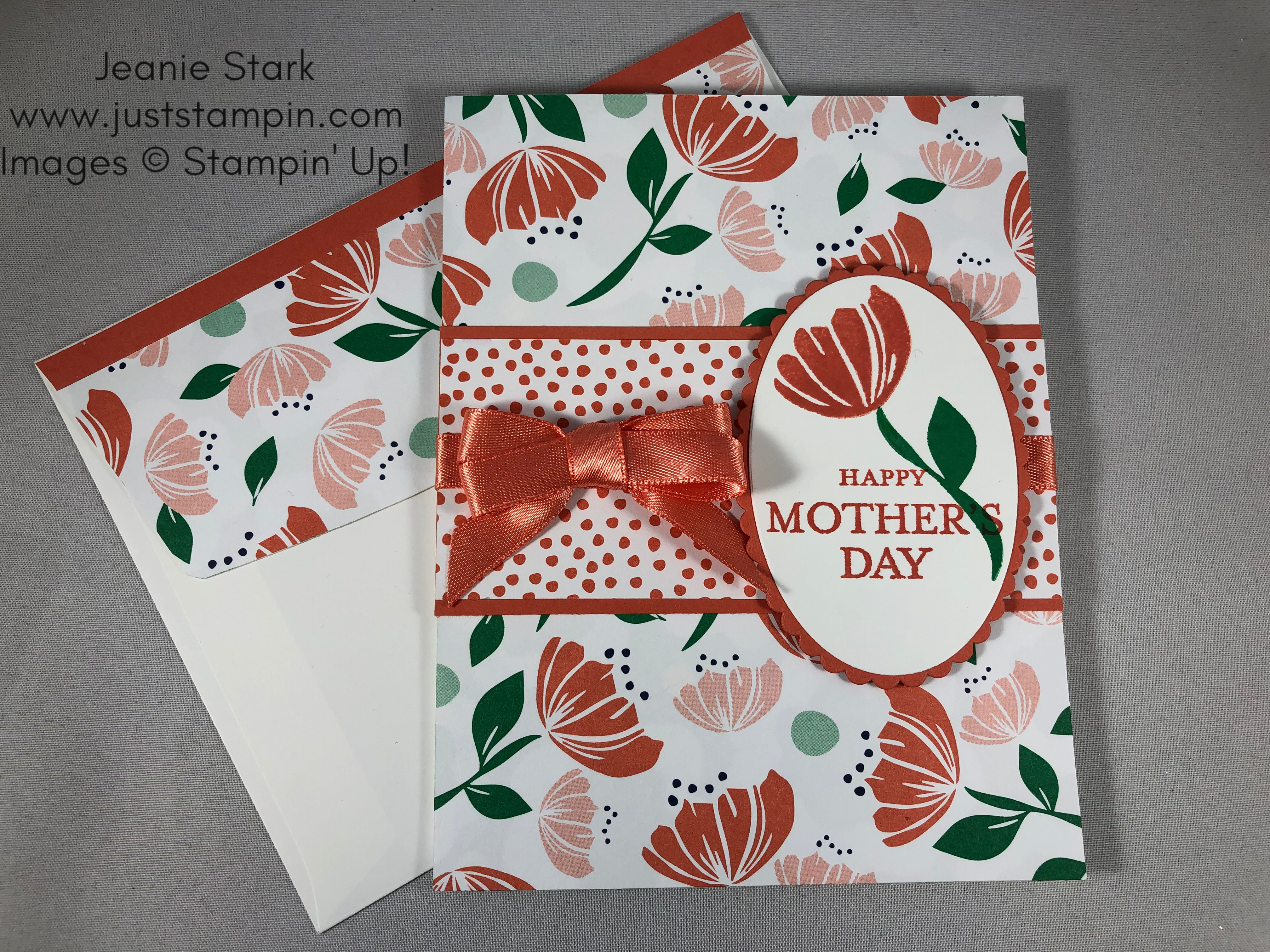 Stampin Up Mother's Day card idea using Happiness Blooms Designer Series Paper with Just Because and Bloom By Bloom stamp sets - Jeanie Stark StampinUp