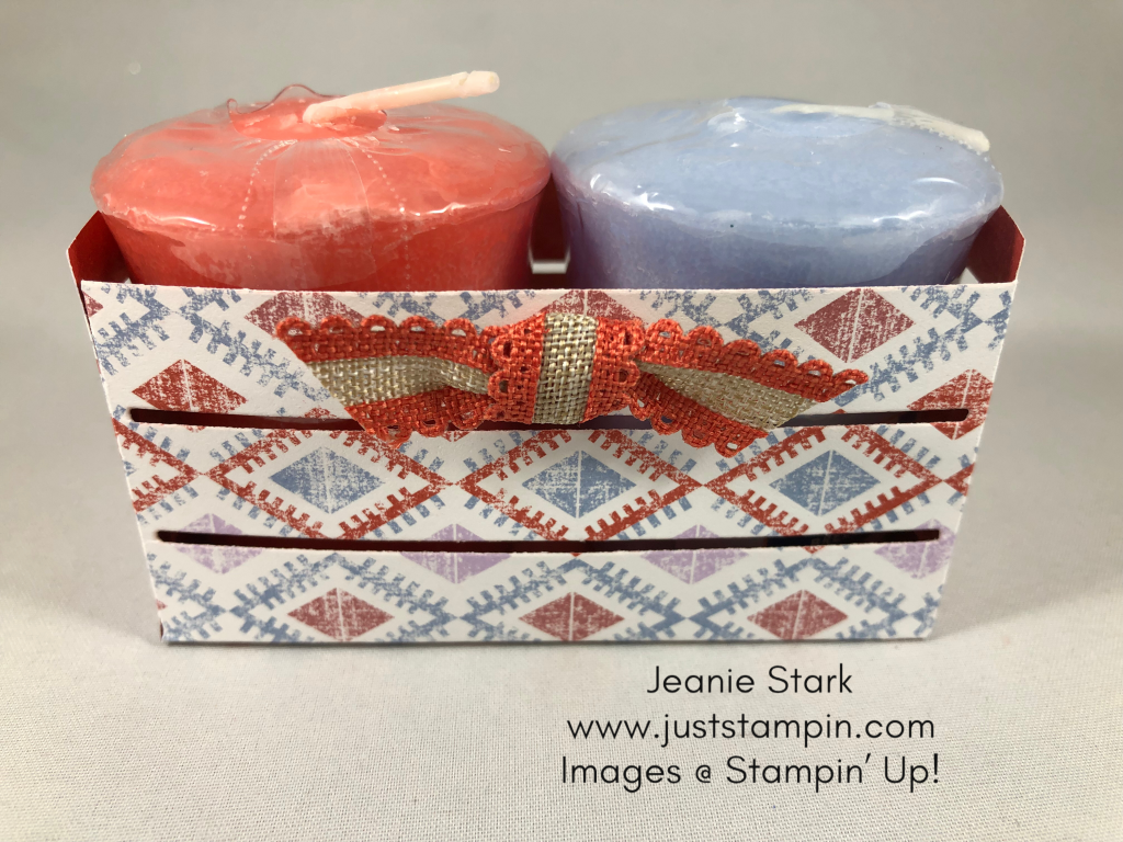 Stampin Up Wood Crate Framelits and Woven Threads Designer Series Paper Yankee candle gift idea - Jeanie Stark StampinUp