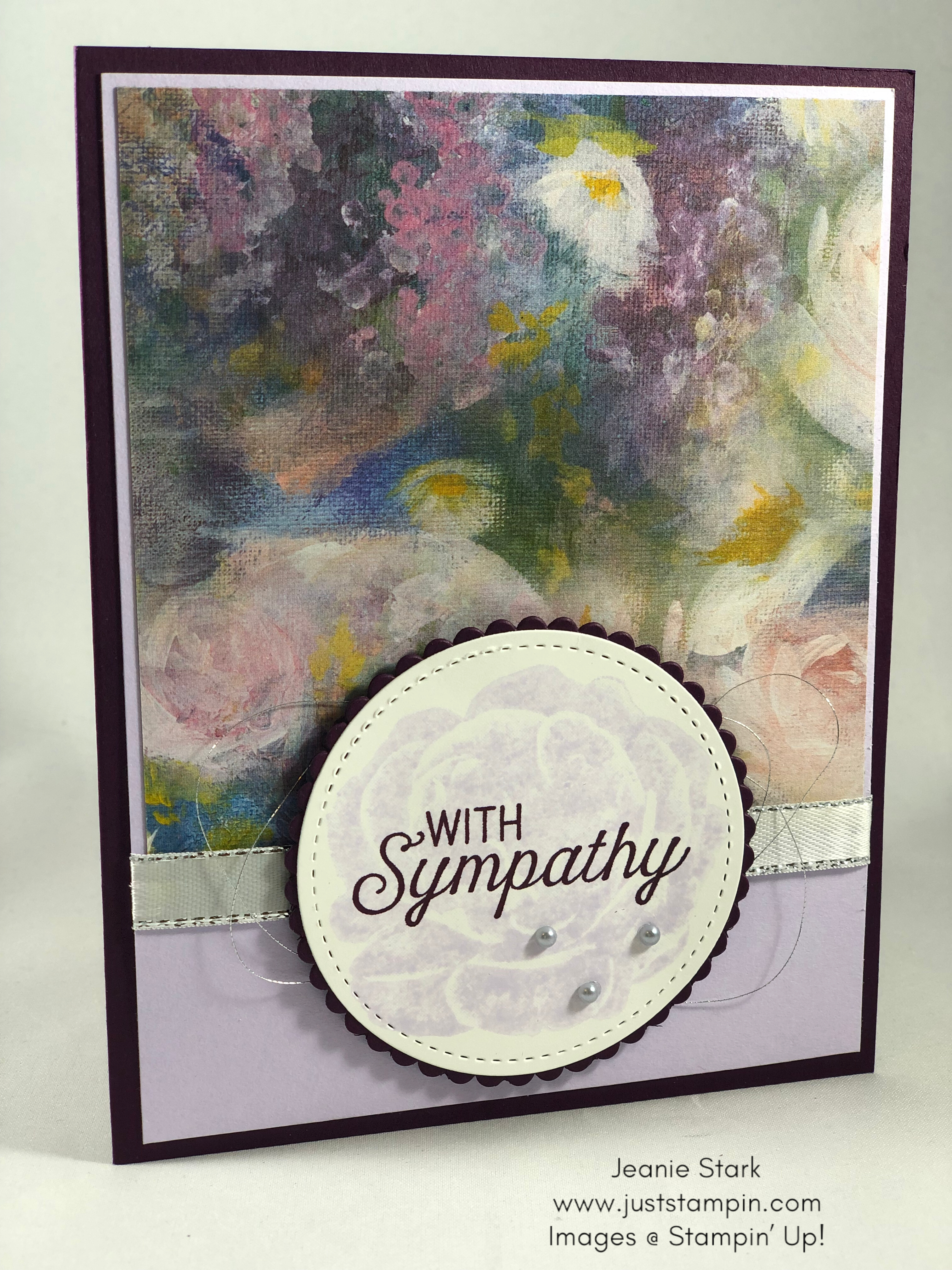 Stampin Up Flourishing Phrases and Healing Hugs Sympathy Card Idea using Perennial Essence Designer Series Paper - Jeanie Stark StampinUp