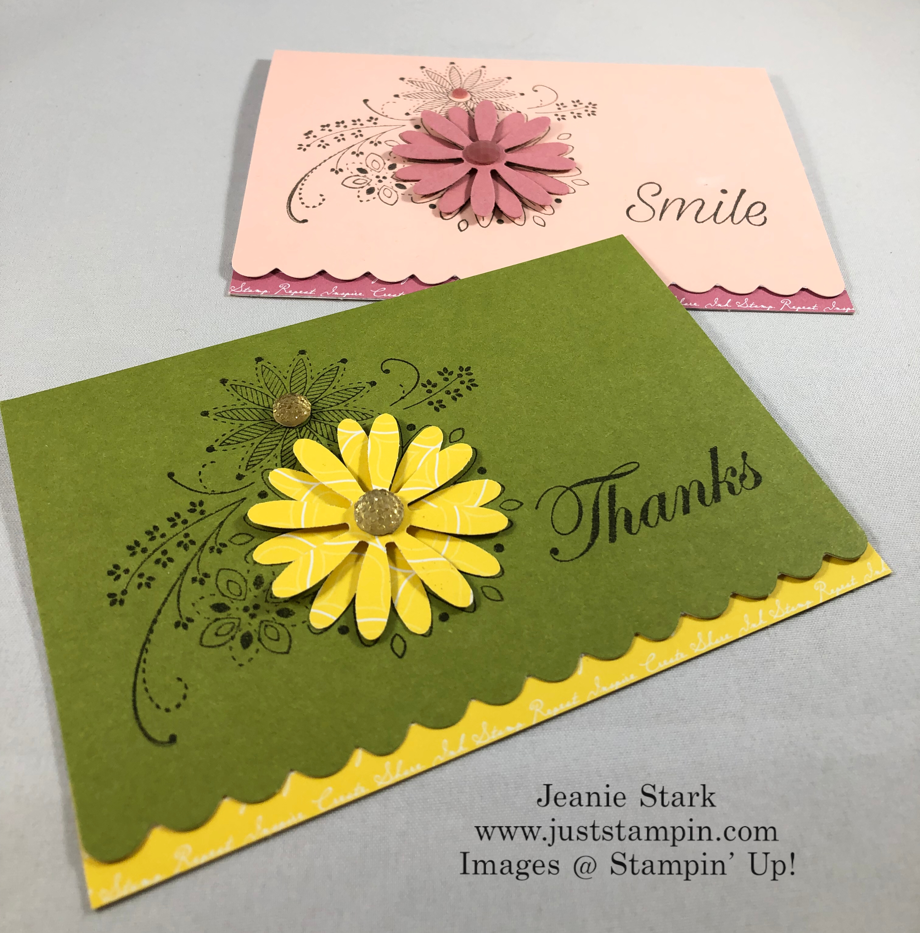 Stampin'Up! A Little Lace Thank You Scalloped Note Card idea with Daisy punch - Jeanie Stark StampinUp