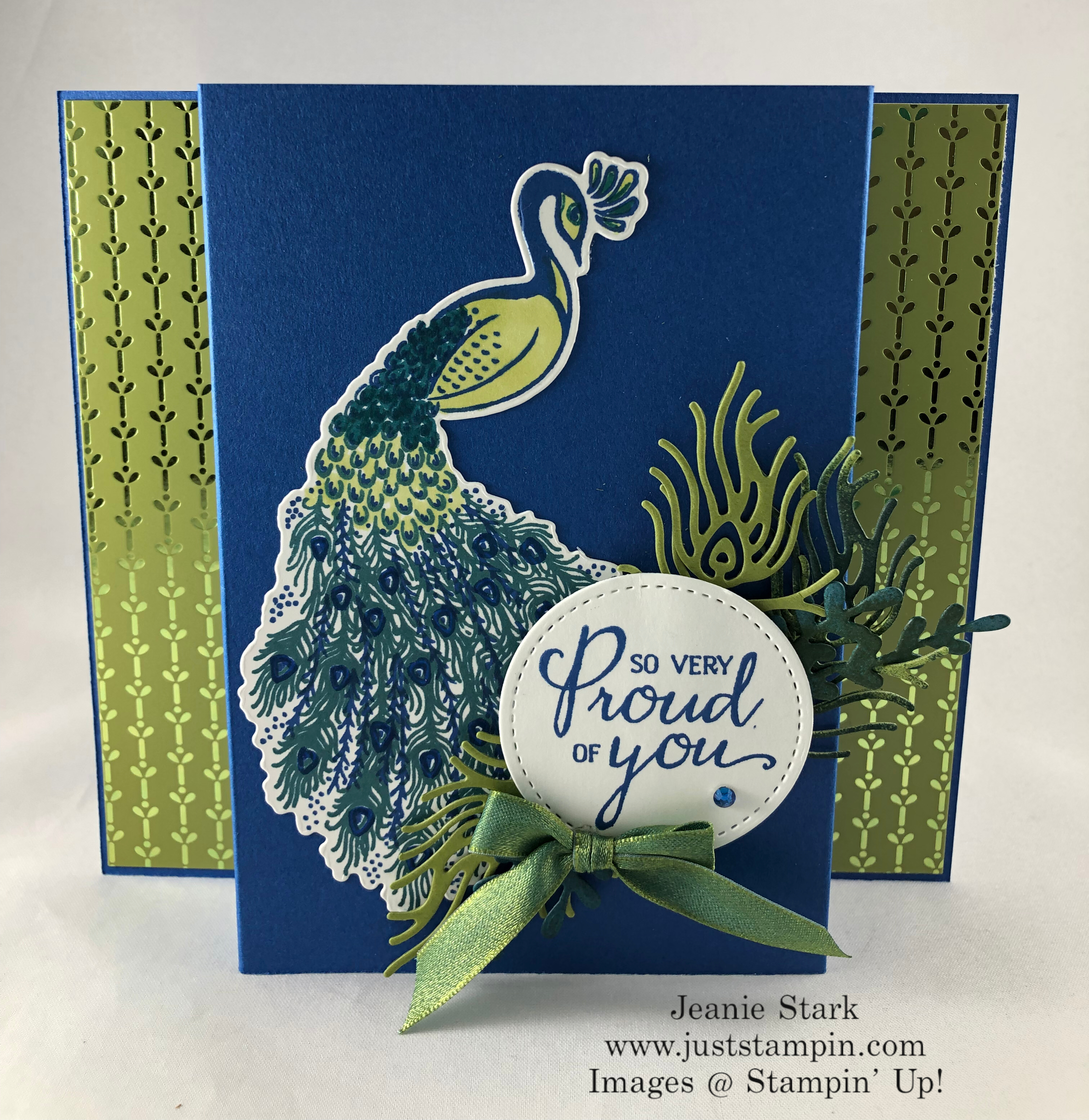 Stampin'Up! Royal Peacock stamp set and Detailed Peacock Dies Uplifting card idea - Jeanie Stark StampinUp