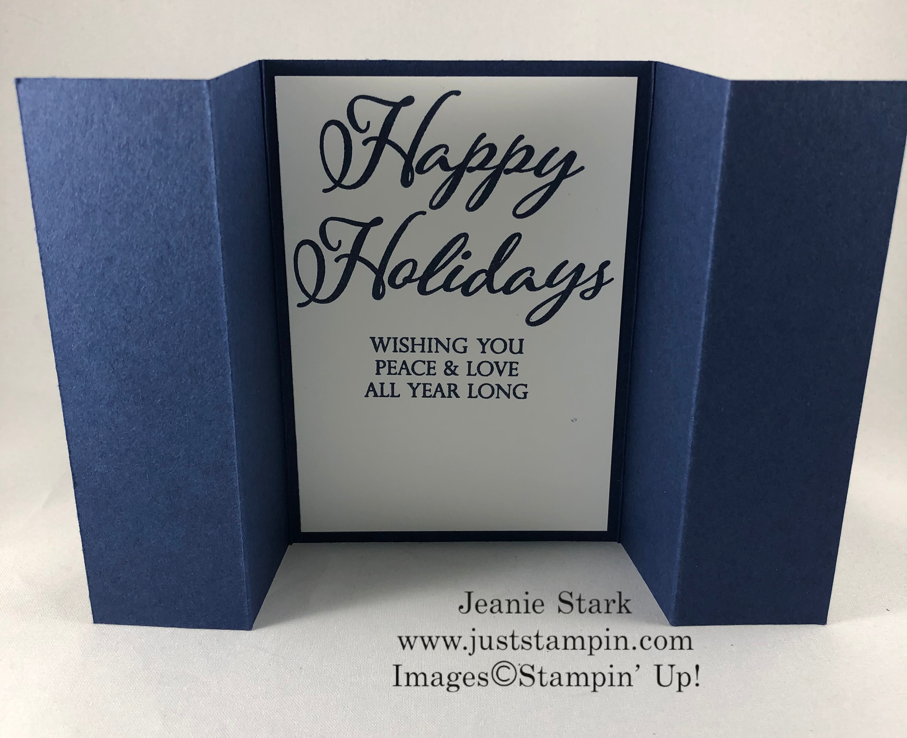 Stampin' Up! Merry Christmas To All stamp set with Feels Like Frost Designer Series Paper Fun Fold Christmas card idea - Jeanie Stark StampinUp