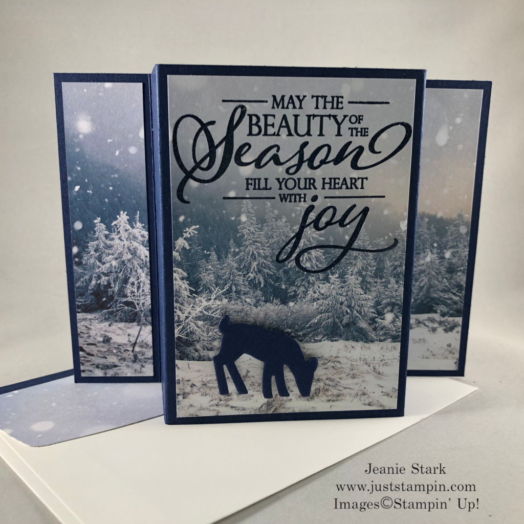 Stampin\' Up! Merry Christmas To All stamp set with Feels Like Frost Designer Series Paper Fun Fold Christmas card idea - Jeanie Stark StampinUp