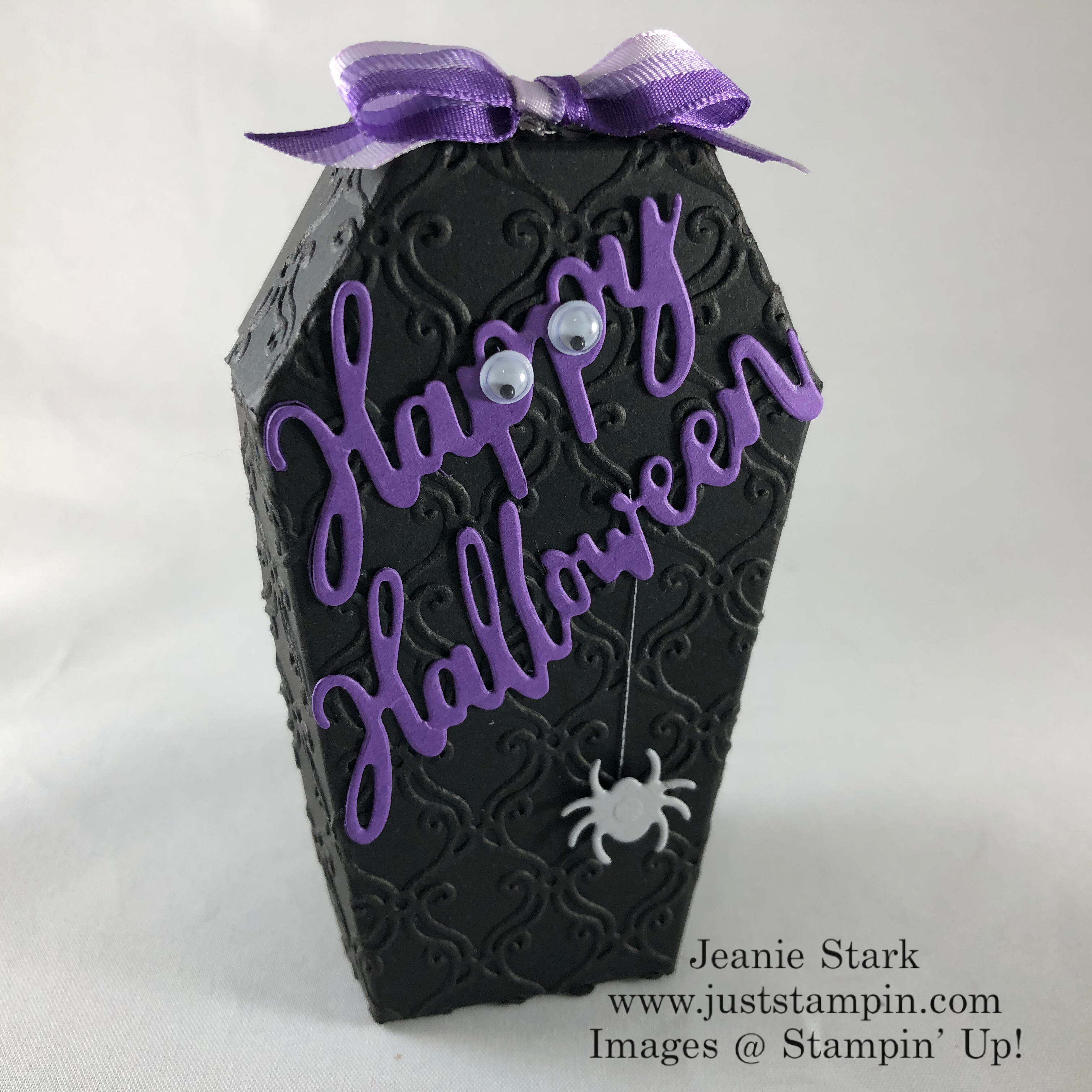 Stampin' Up! Coffin Treat Boxes and Word Wishes Dies Halloween treat idea - Jeanie Stark StampinUp