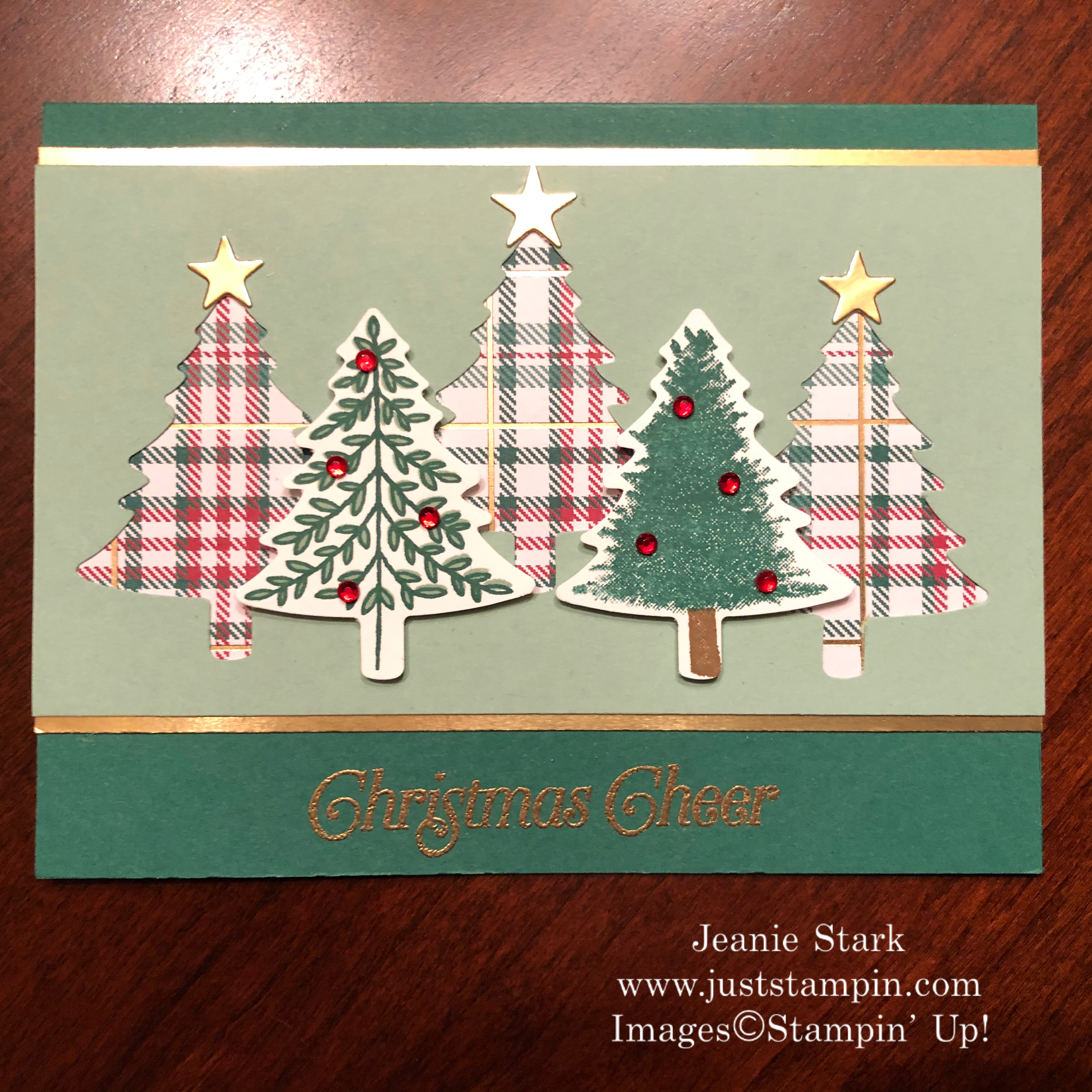 Stampin' Up! Perfectly Plaid stamp set and Pine Tree Punch Christmas card idea - Jeanie Stark StampinUp