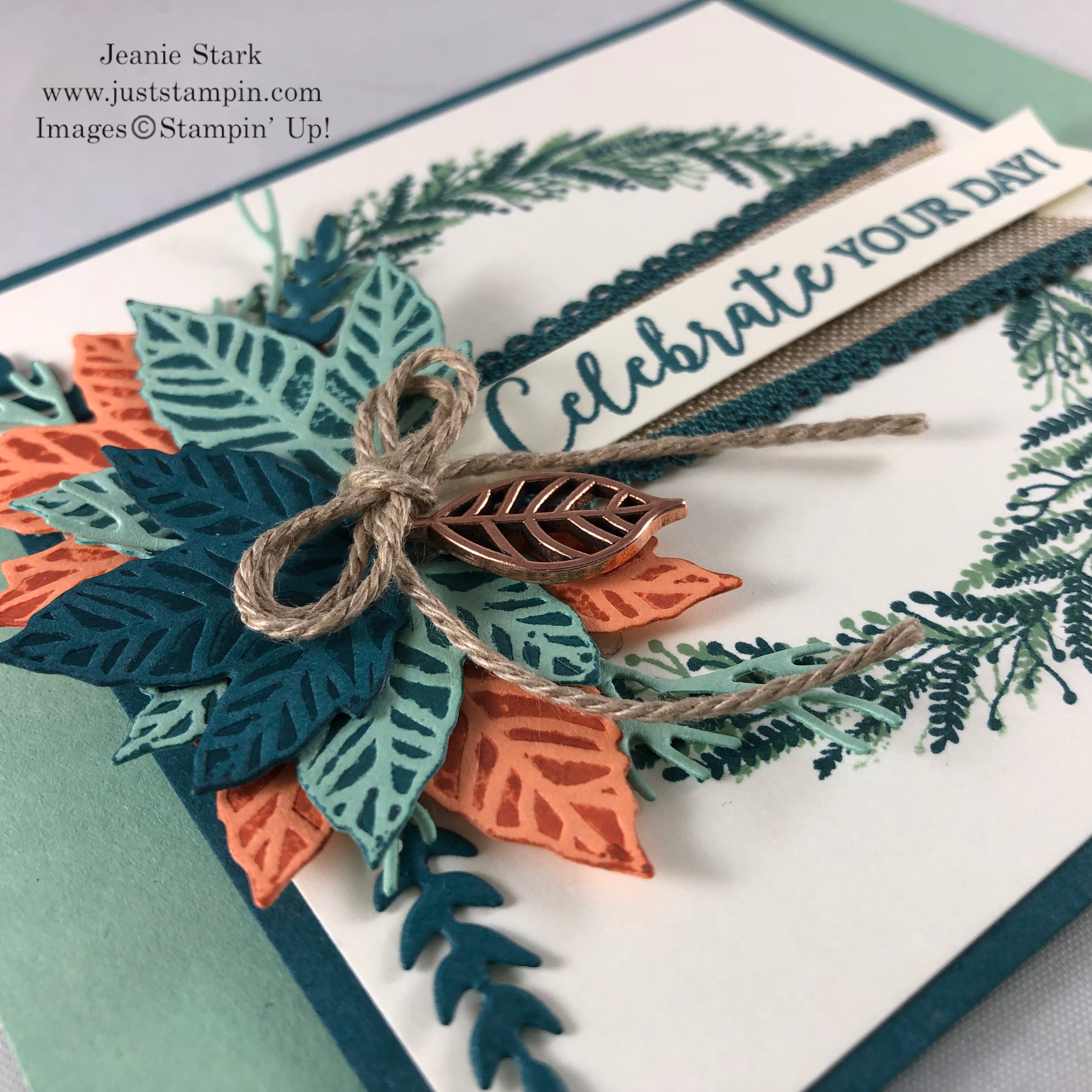 Stampin' Up Gathered Leaves Dies and Tidings All Around Wreath for a fun fold fall birthday card idea - Jeanie Stark StampinUp