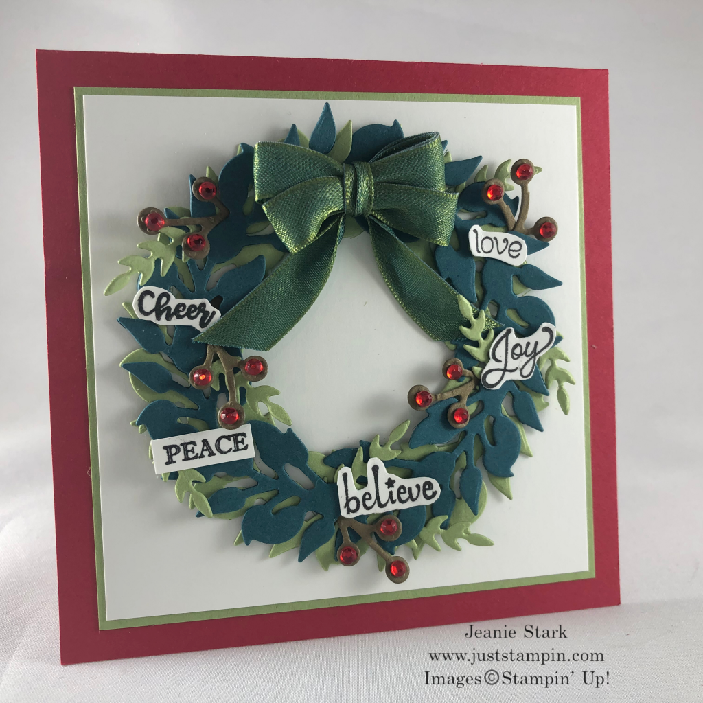 Stampin\' Up! Itty Bitty Christmas and All-Around Wreath Dies inspirational Christmas card idea - Jeanie Stark StampinUp