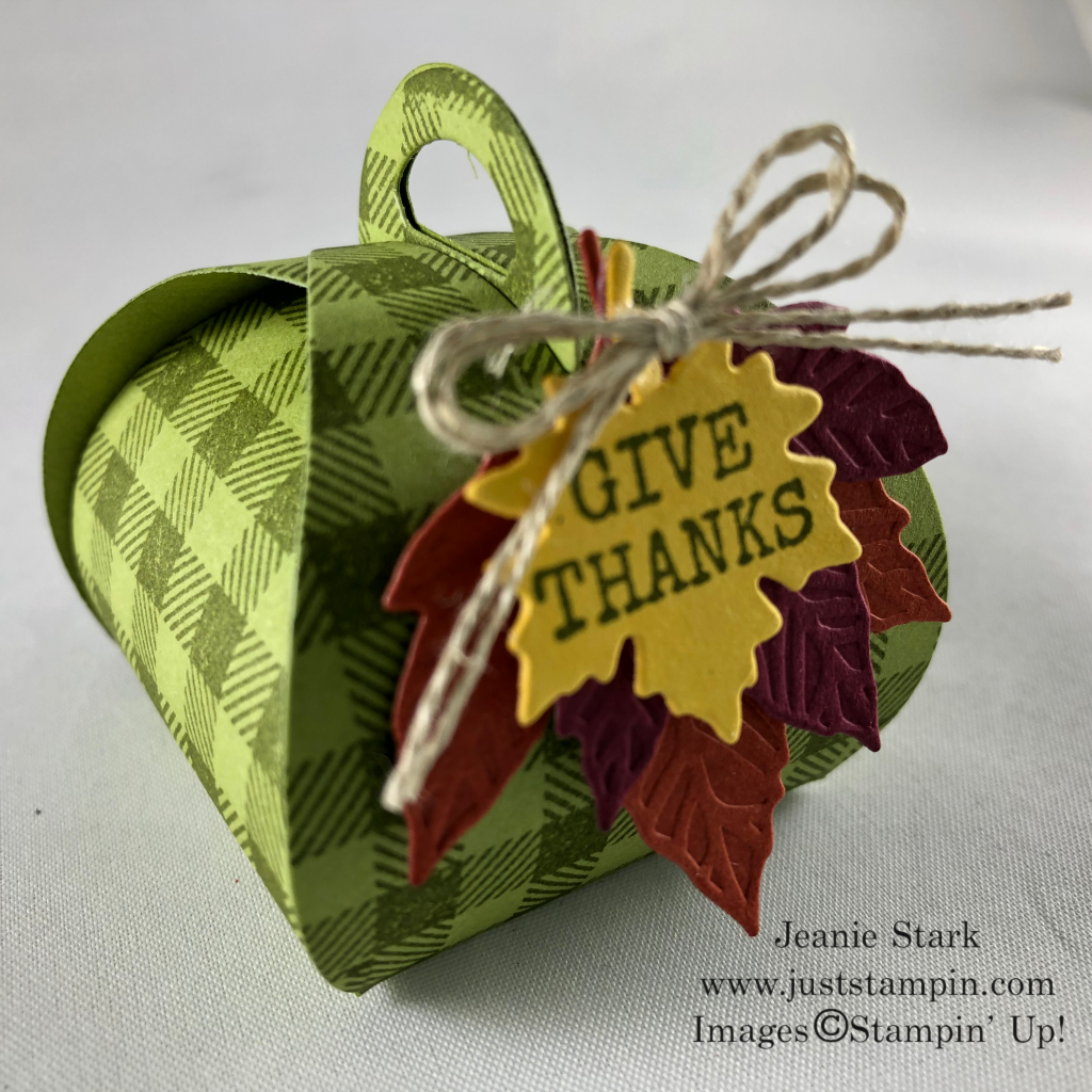 Stampin\' Up! Gathered Leaves and Mini Curvy Keepsakes Box Dies Fall or Thanksgiving treat holder idea - Jeanie Stark StampinUp