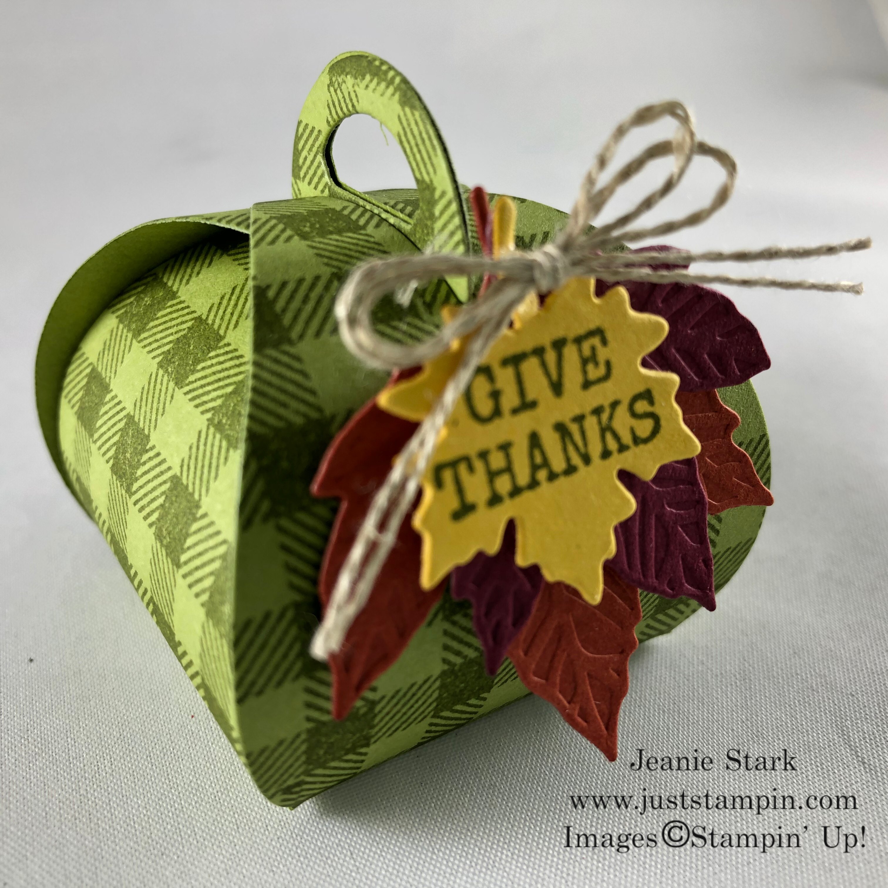 Stampin' Up! Gathered Leaves and Mini Curvy Keepsakes Box Dies Fall or Thanksgiving treat holder idea - Jeanie Stark StampinUp