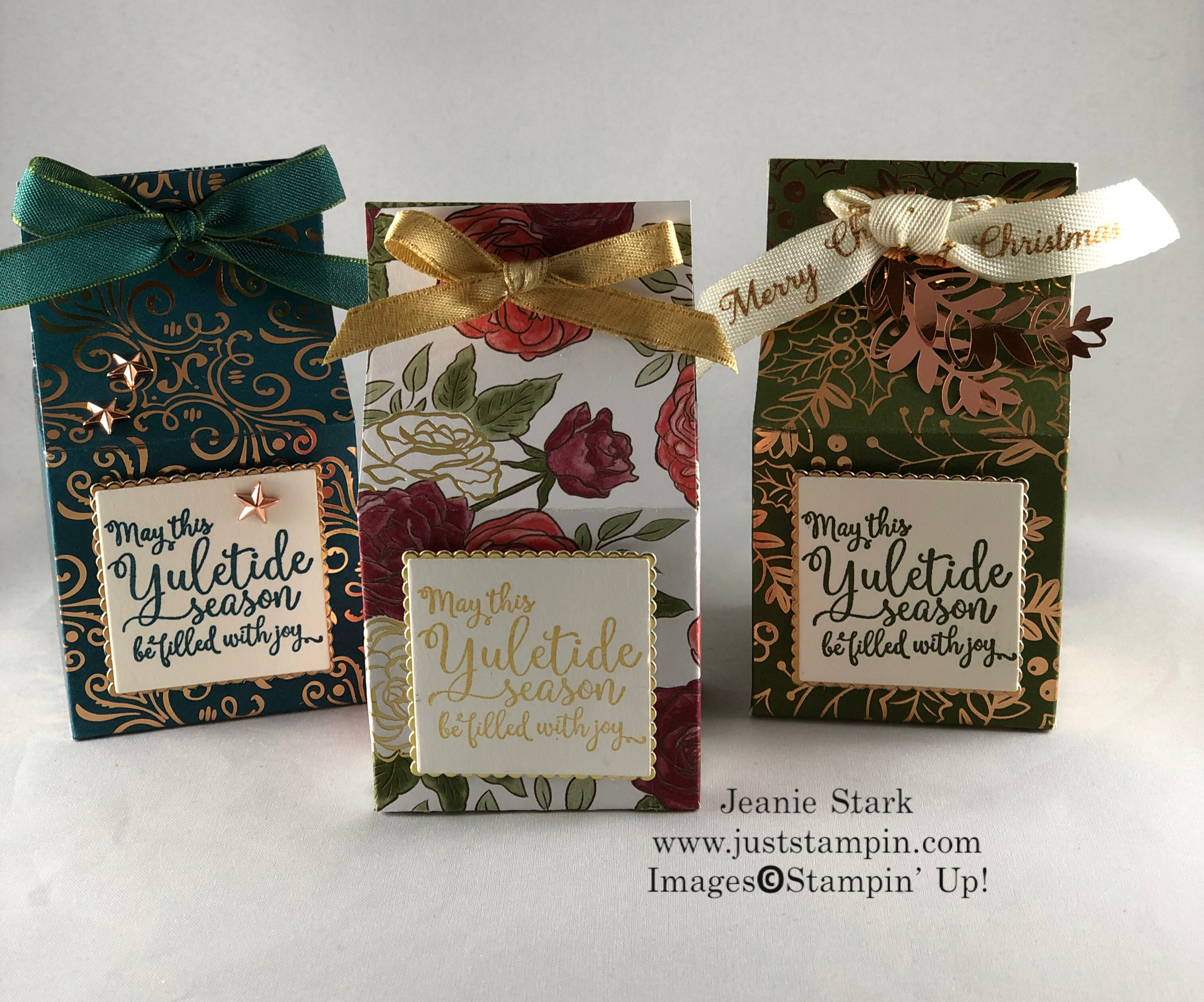 Stampin Up! Greatest Part of Christmas stamp set and Designer Series Paper Box Idea for Yankee Candle votives - Jeanie Stark StampinUp