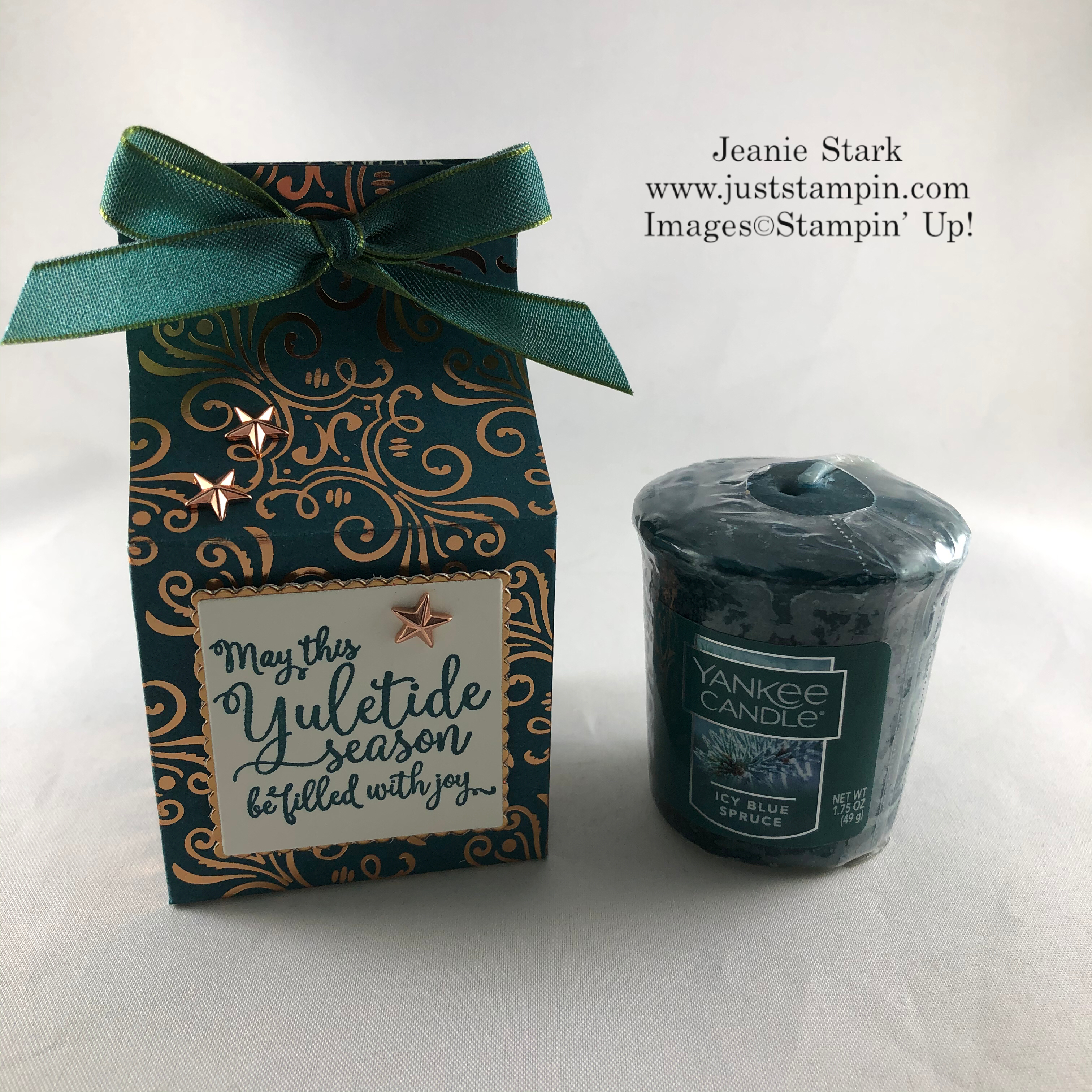 Stampin Up! Brightly Gleaming Specialty Designer Series Paper Box Idea for Yankee Candle votives - Jeanie Stark StampinUp