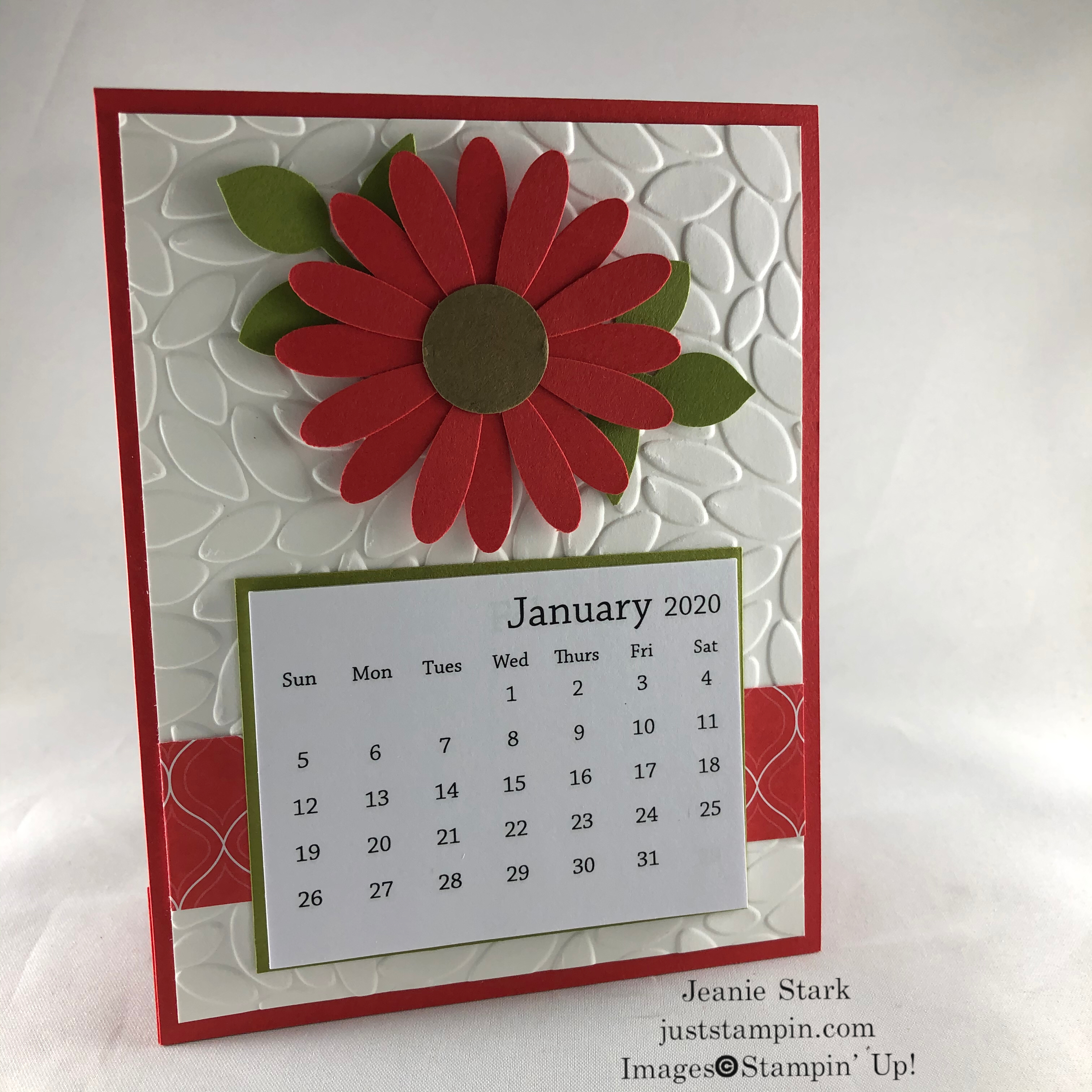 Stampin' Up! Calendar Card idea made with Daisy Punch and Petal Burst Embossing Folder - Jeanie Stark StampinUp