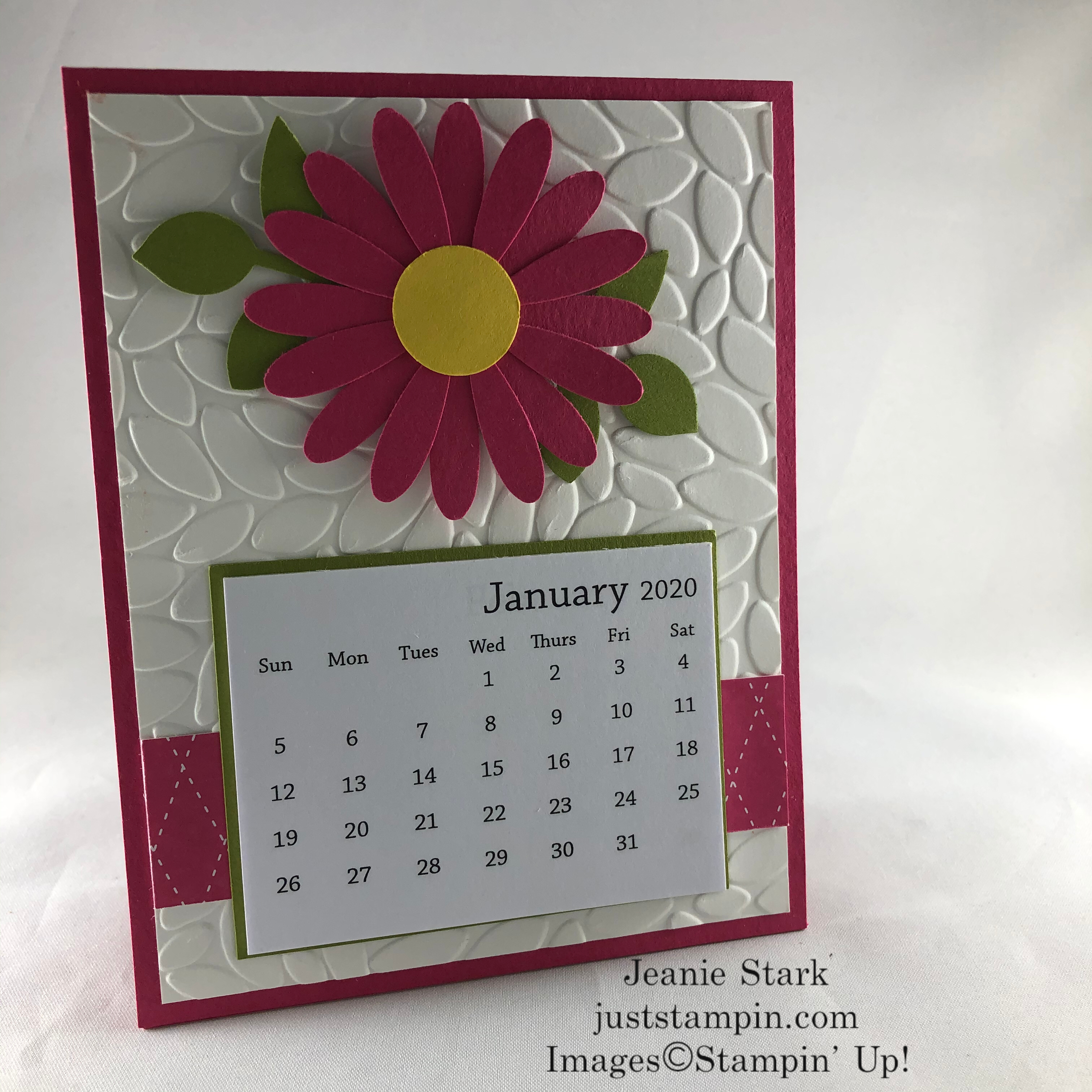 Stampin' Up! Calendar Card idea made with Daisy Punch and Petal Burst Embossing Folder - Jeanie Stark StampinUp