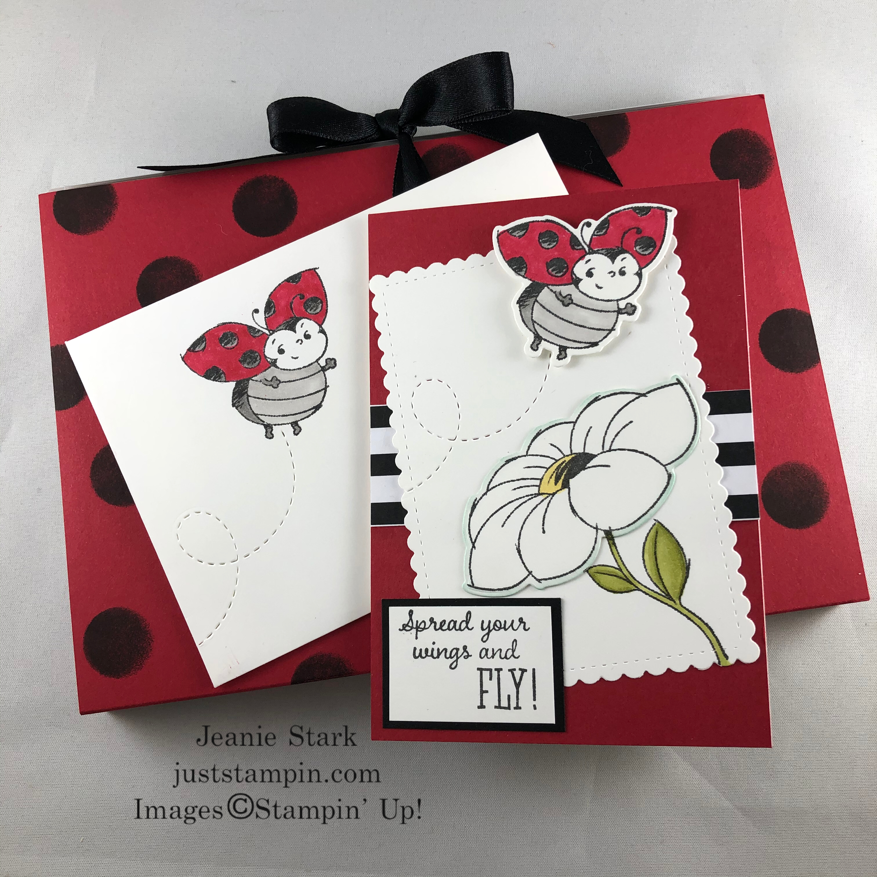 Stampin' Up! Little Ladybug note card featuring the Ladybug dies - Jeanie Stark StampinUp