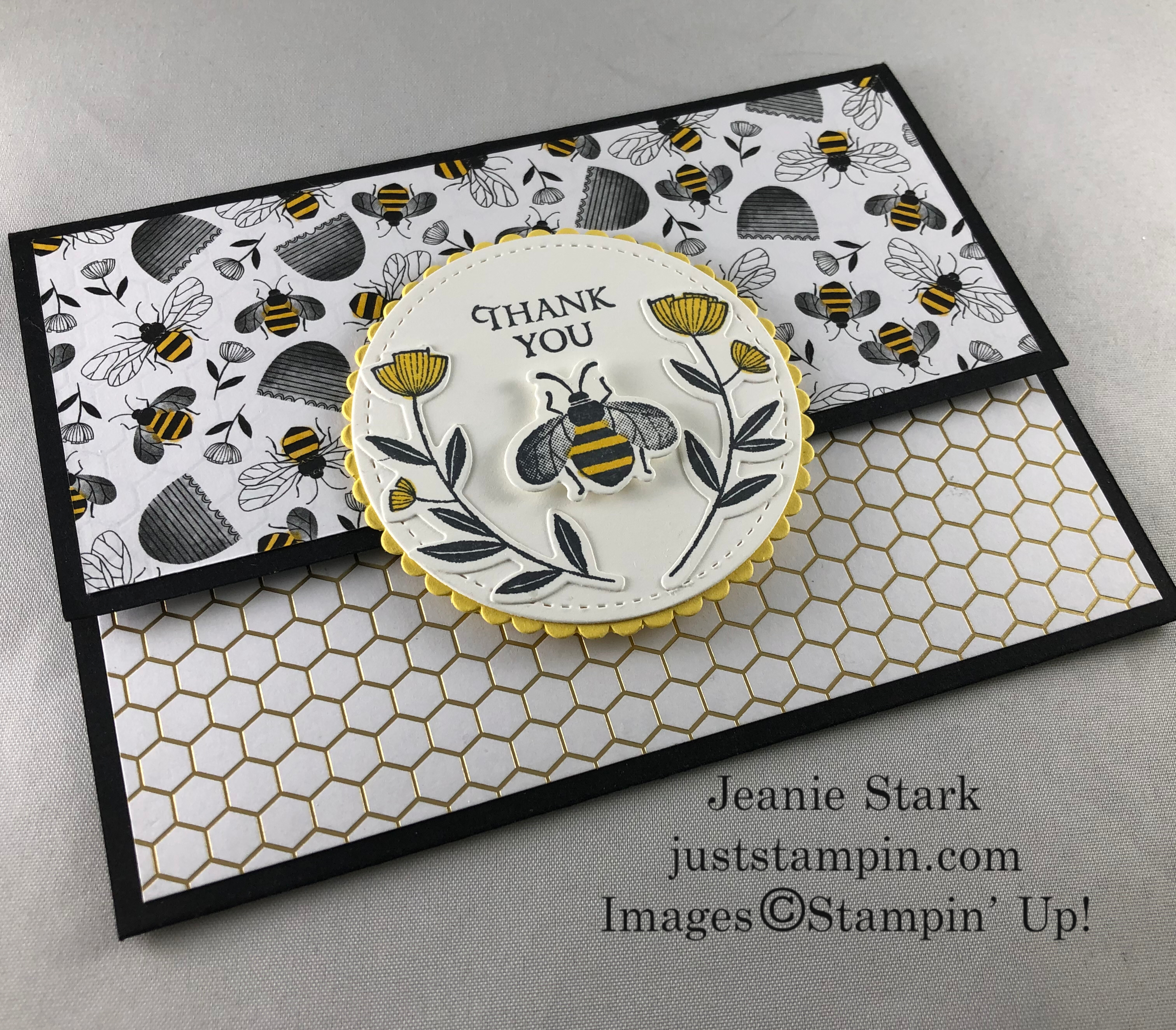 Stampin' Up! Honey Bee fun fold Thank You card idea - Jeanie Stark StampinUp