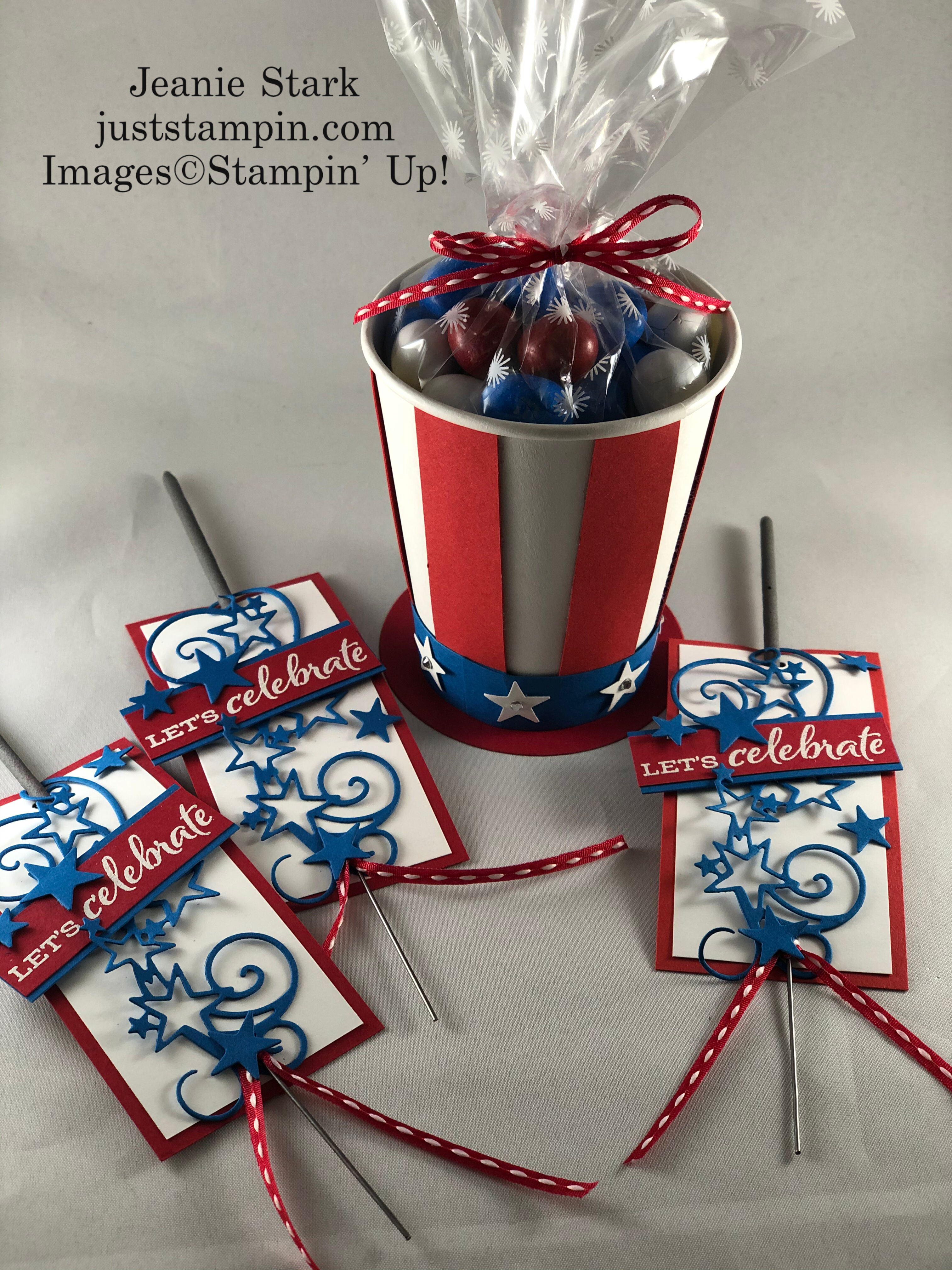 Stampin' Up! Celebrate Sunflowers and Stitched Stars table favors for 4th of July - Jeanie Stark StampinUp