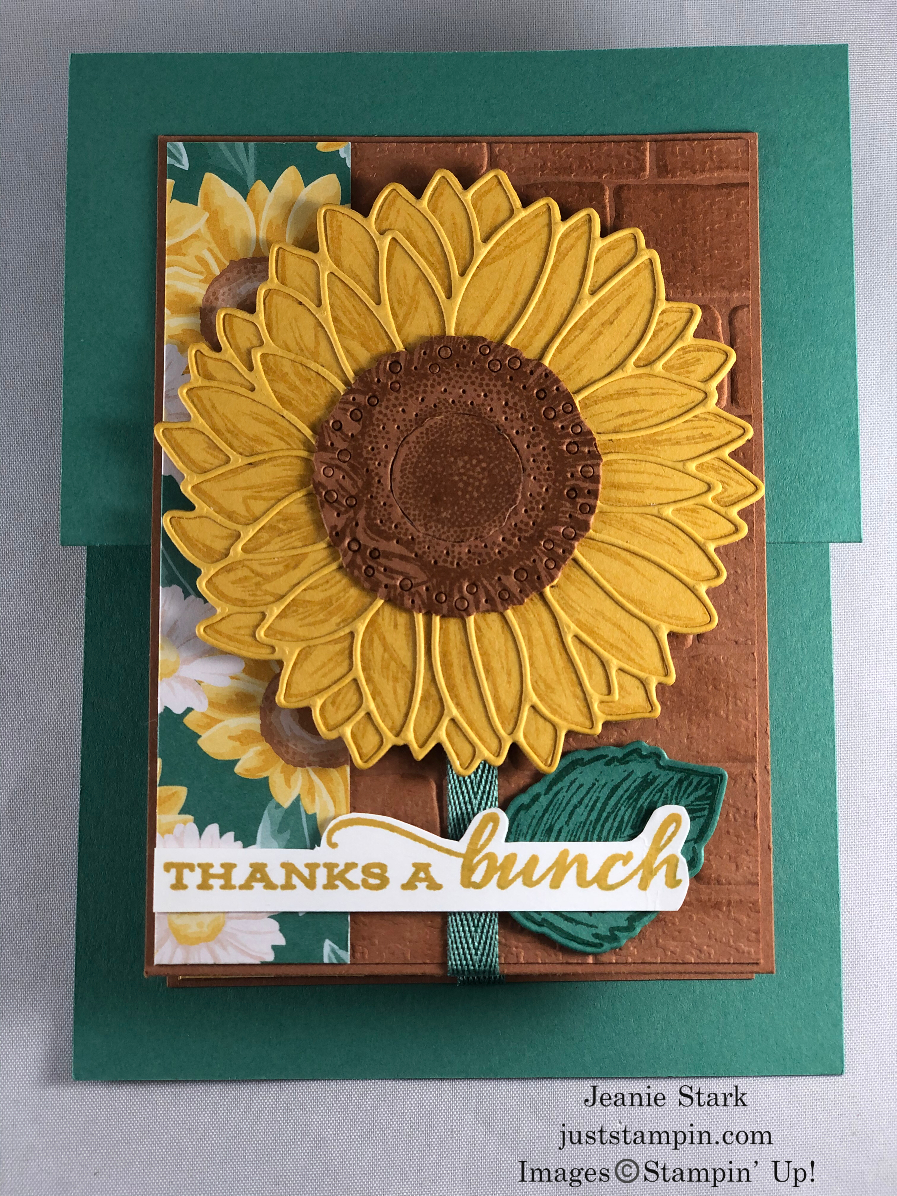 Stampin' Up! Celebrate Sunflowers fun fold thank you card idea - Jeanie Stark StampinUp