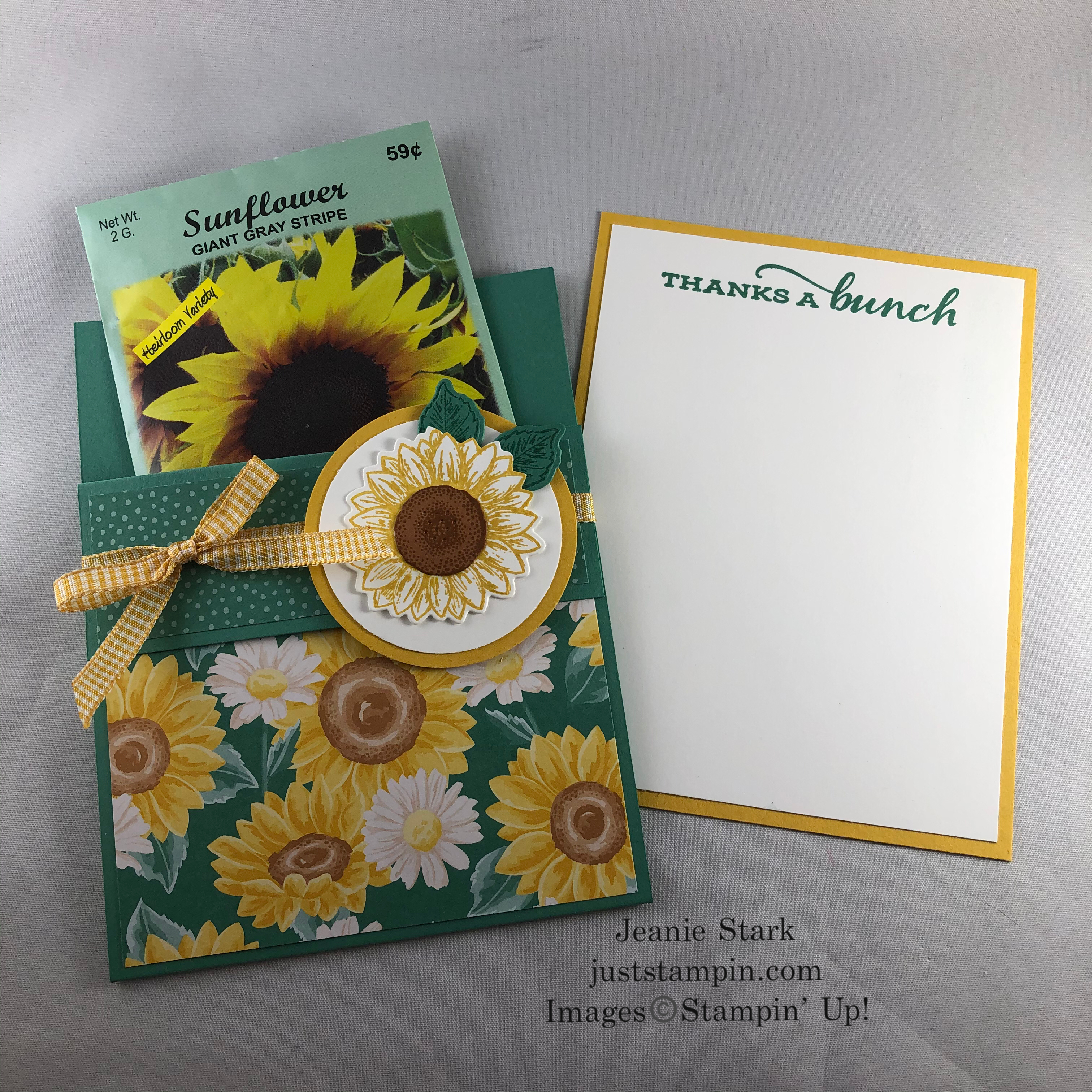 Stampin' Up! Celebrate Sunflowers and Flowers For Every Season fun fold thank you card idea - Jeanie Stark StampinUp