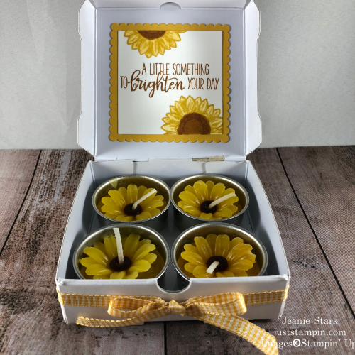 Stampin' Up! Celebrate Sunflowers Mini Pizza Box gift idea for a friend - Jeanie Stark StampinUp