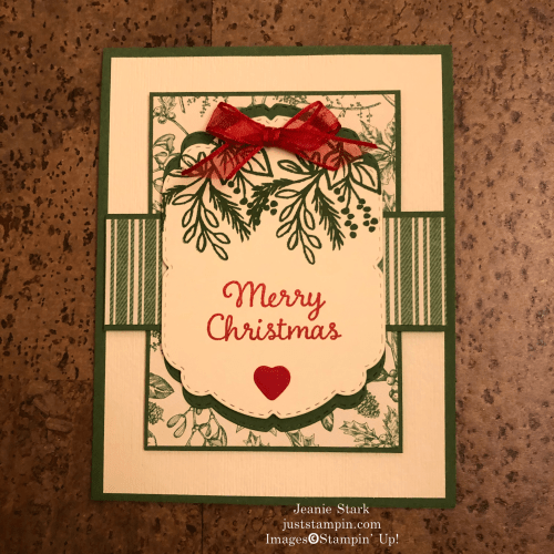 Stampin' Up! Celebration Tidings layered Christmas card idea with Toile Tidings Designer Series Paper - Jeanie Stark StampinUp