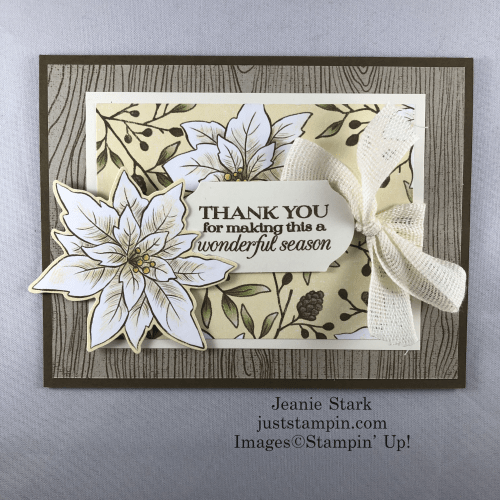Stampin' Up! Poinsettia Place Designer Series Paper Christmas Thank You card idea using Poinsettia Petals - Jeanie Stark StampinUp