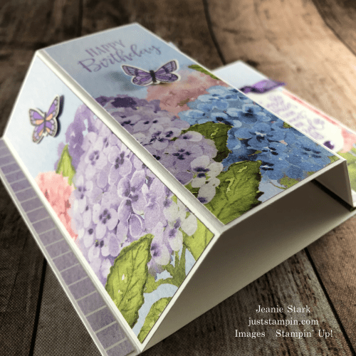 Stam[in' Up! Peaceful Moments Hydrangea Hill Bay Window Fun Fold Birthday Card Idea - Jeanie Stark StampinUp