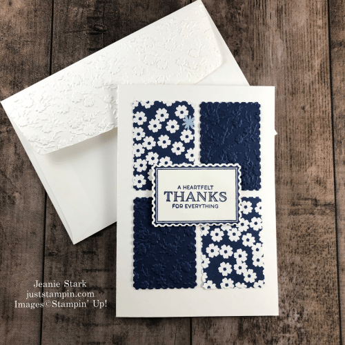 Stampin' Up! Punch Party and Paper Blooms thank you card idea using the Rectangle Postage Punch- Jeanie Stark StampinUp