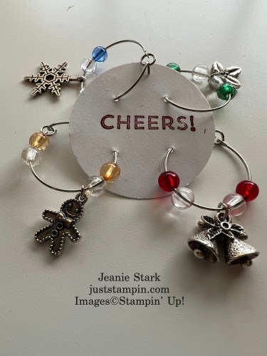 Stampin' Up! gift idea using embellishments to make wine charms or earrings. Visit juststampin.com for inspiration and more! - Jeanie Stark StampinUp