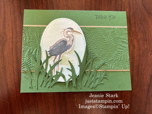 Stampin' Up! Heron Habitat with Fern Embossing Folder thank you card idea- Jeanie Stark StampinUp