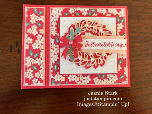 Stampin' Up! Cottage Wreaths Dies and Country Bouquet fun fold valentine card idea- Jeanie Stark StampinUp