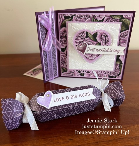 Stampin' Up! Country Bouquet and Favored Flowers heart card and cracker treat box idea - Jeanie Stark StampinUp