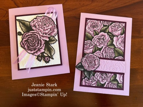 Stampin' Up! Favored Flowers , Fragrant Flowers Dies, and Pretty Flowers Embossing Folder covered notepad and coordinating all occasion card- Jeanie Stark StampinUp