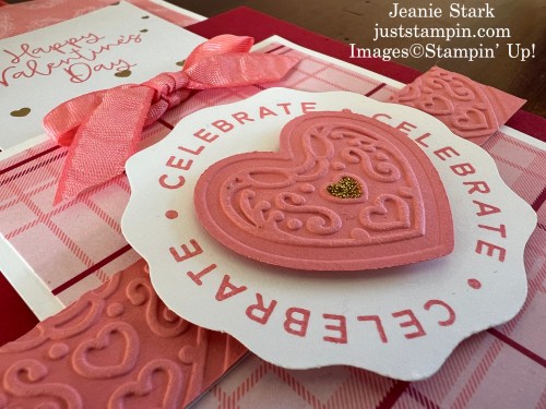 Stampin' Up! Circle Sayings and Bee My Valentine fun fold double slider card with Adoring Hearts Hybrid Embossing Folder-Jeanie Stark StampinUp