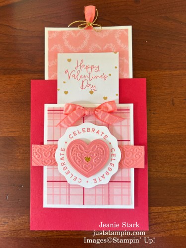 Stampin' Up! Circle Sayings and Bee My Valentine fun fold double slider card with Adoring Hearts Hybrid Embossing Folder-Jeanie Stark StampinUp