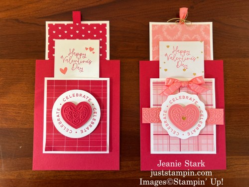 Stampin' Up! Circle Sayings and Bee My Valentine fun fold double slider card with Adoring Hearts Hybrid Embossing Folder-Jeanie Stark StampinUp