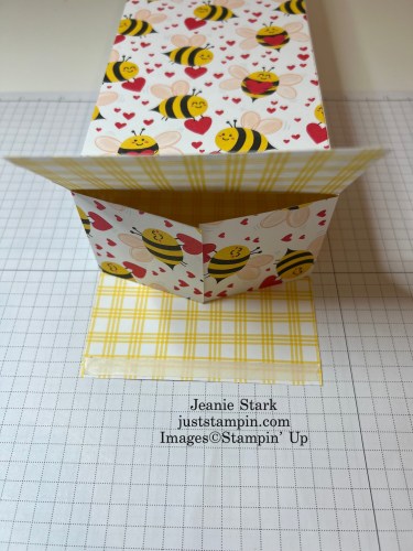 Stampin' Up! Bee Mine gift bag tutorial-visit jsutstampin.com for inspiration, free tutorials, and to order Stampin' Up! Products-Jeanie Stark StampinUp 