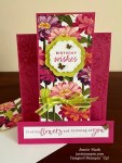 Stampin' Up! Simply Zinnias Fun Fold birthday card idea with Flowering Zinnias Designer Series Paper-Jeanie Stark StampinUp