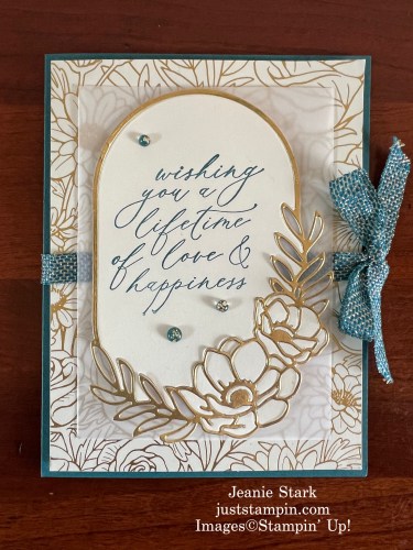 Stampin' Up! Lifetime of Love Gold Foiled Flowers Cards & Envelopes fun fold wedding card idea with pop up gift card/money holder-Jeanie Stark StampinUp