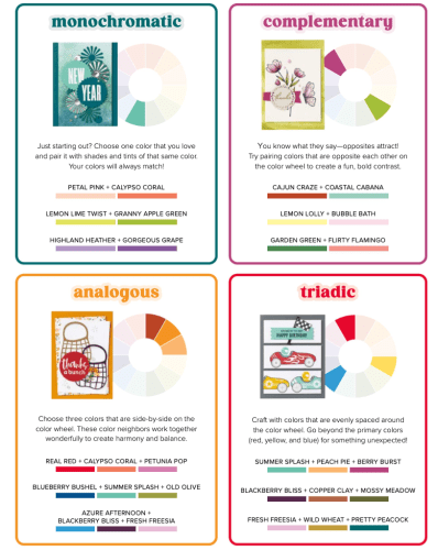 Color Theory using Stampin' Up! colors-visit juststampin.com for inspiration, handmade cards, and more-Jeanie Stark StampinUp